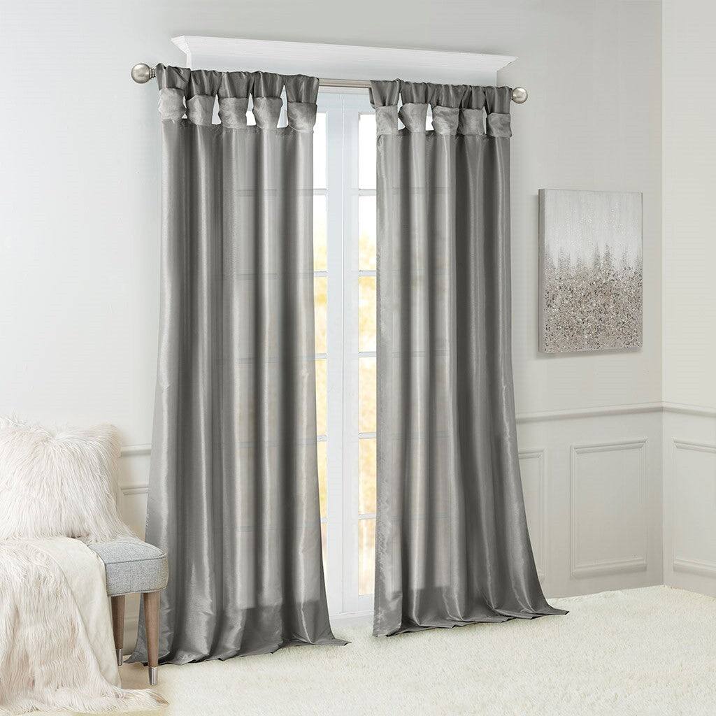 Back. BreeBe - Twist Tab Lined Window Curtain Panel Charcoal 50x108' - Charcoal.