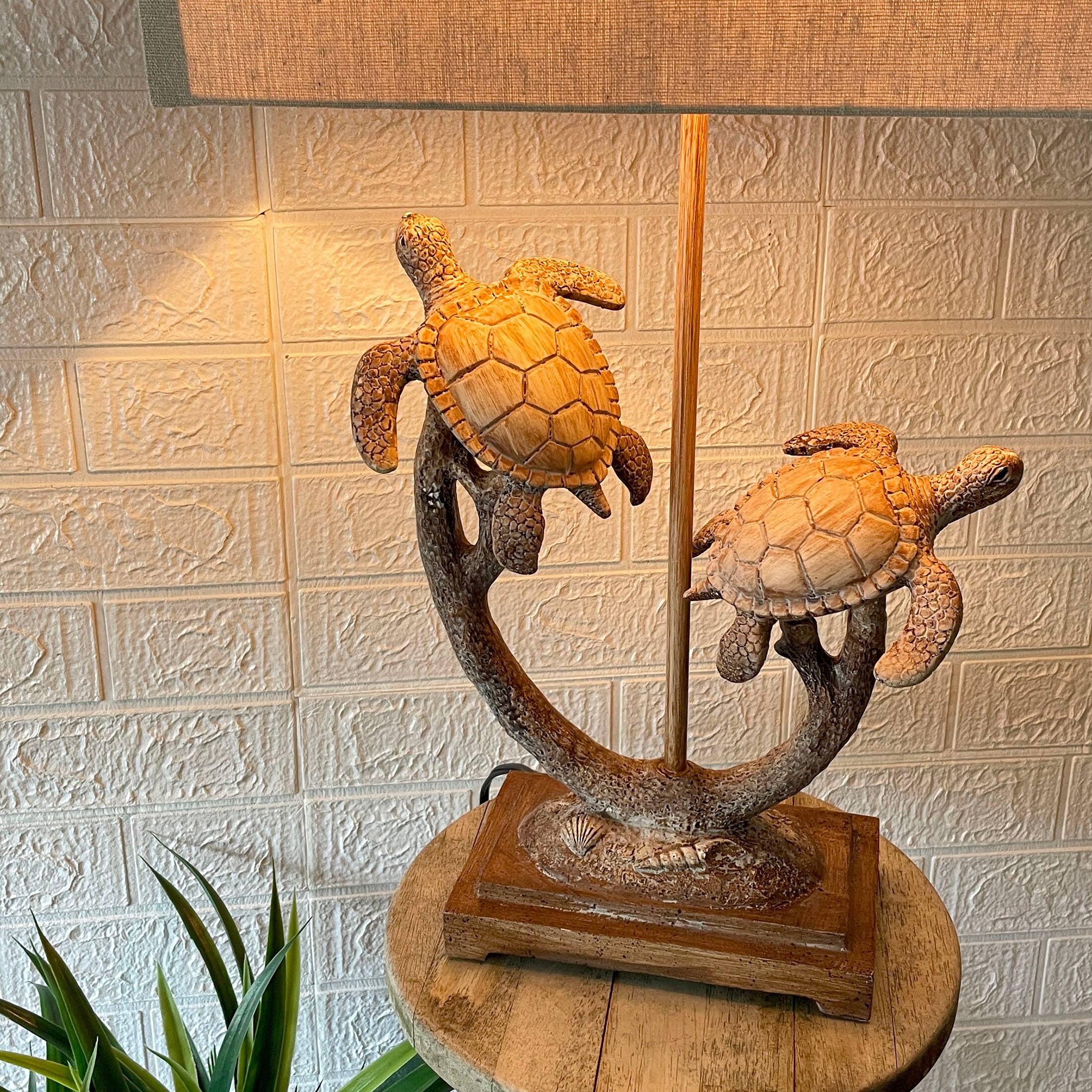 Alt View 3. Things2Die4 - Set of 2 Double Sea Turtle Table Lamps Coastal Nautical Resin 27.75" w/Shades - Brown.