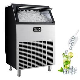 SIMZLIFE - 200lbs/24H Commercial Under Counter Ice Maker, Stainless Steel, 50lbs Ice Storage Capacity, Suitable for Home/Bar - black and silver
