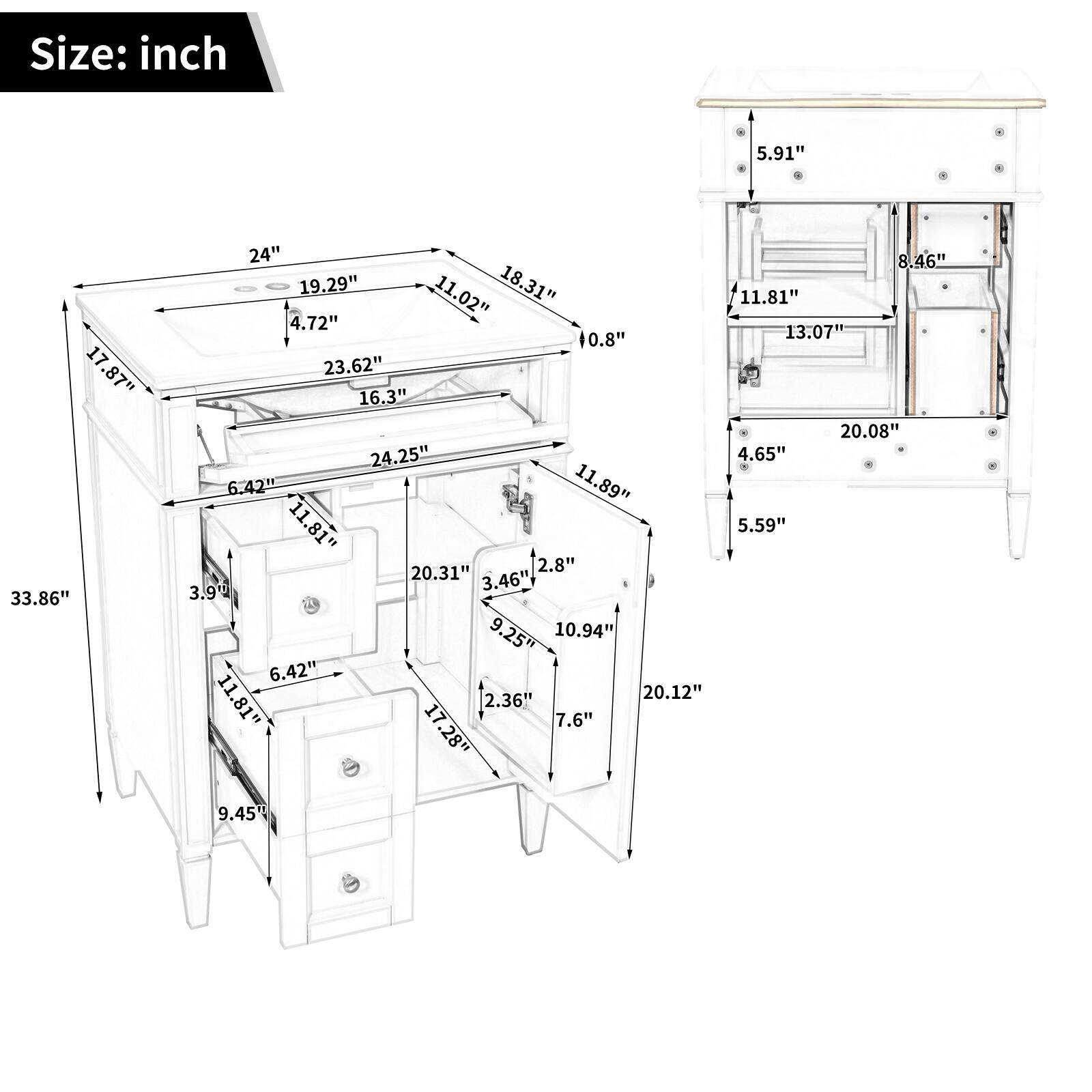 Size: inch

- 5.91"
- 17"
- 17.87"
- 33.86"
- 24"
- 19.29"
- 11.02"
- 18.31"
- 4.72"
- 10.8"
- 23.62"
- 16.3"
- 24.25"
- 6.42"
- 11.89"
- 11.81"
- 20.31"
- 2.8"
- 3.9"
- 3.46"
- 9.25"
- 10.94"
- 6.42"
- 2.36"
- 20.12"
- 11.81"
- 17.28"
- 7.6"
- 8.46"
- 11.81"
- 13.07"
- 20.08"
- 4.65"
- 5.59"
- 9.