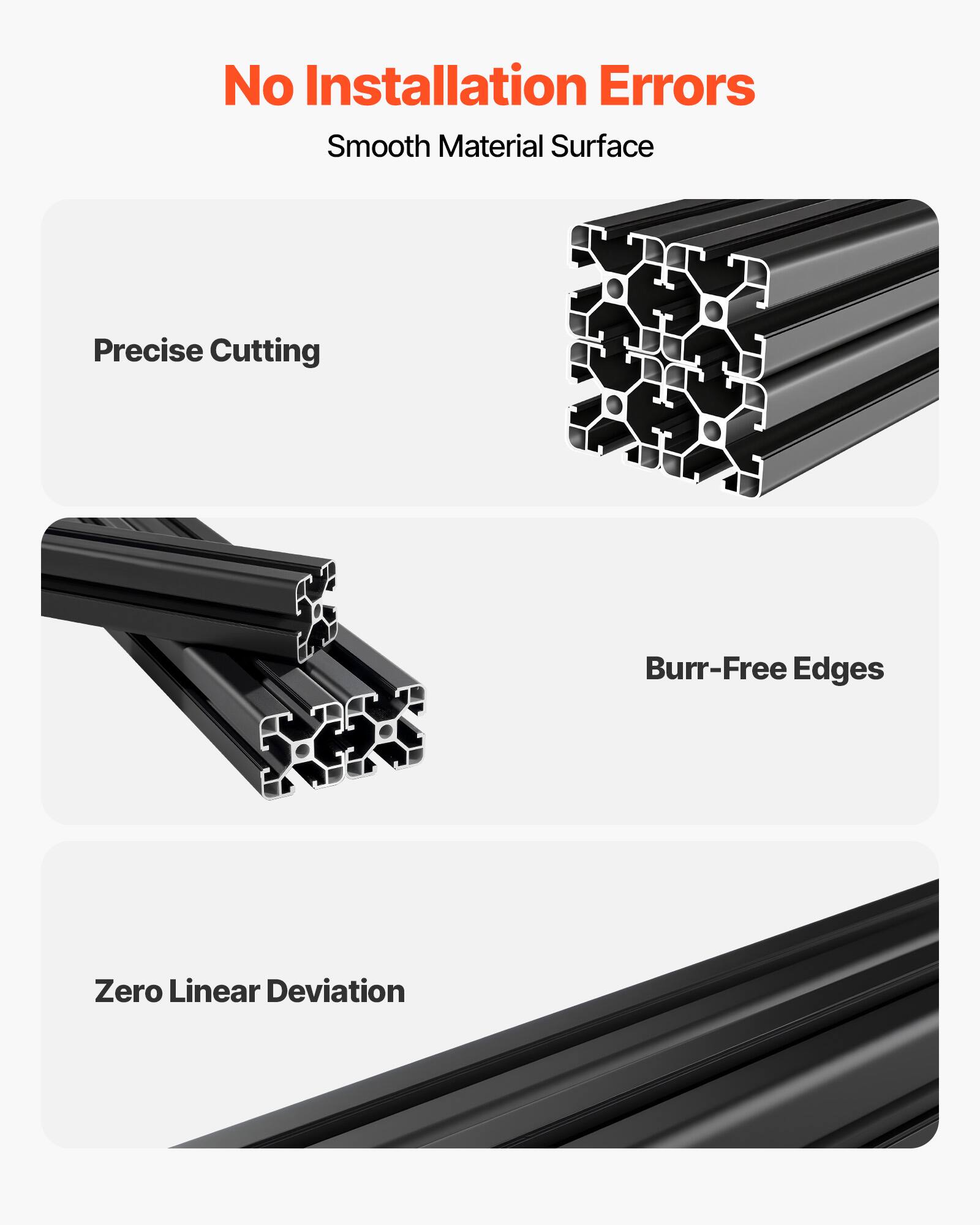 No Installation Errors  
Smooth Material Surface  
Precise Cutting  
Burr-Free Edges  
Zero Linear Deviation