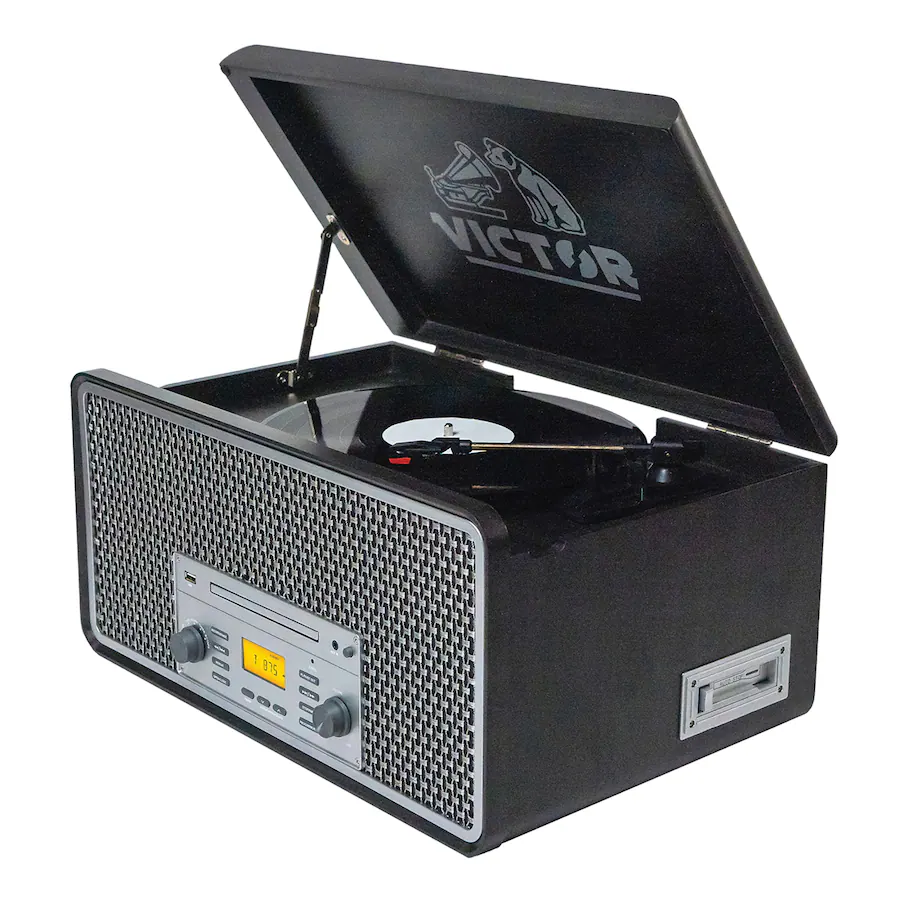 VinylsLink 3-Speed Belt Drive Turntable With Built-in Speakers, Bluetooth, FM Radio, USB Recording - Grey