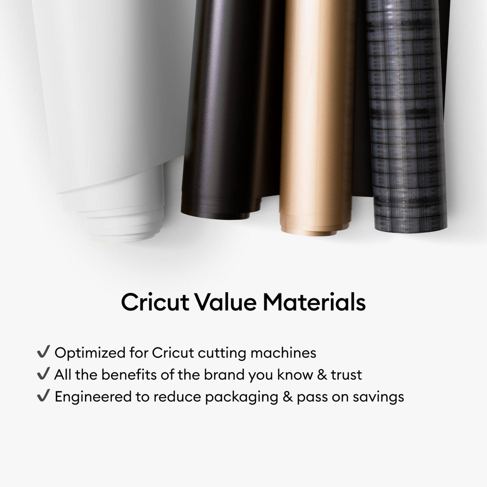 Cricut Value Materials

- Optimized for Cricut cutting machines
- All the benefits of the brand you know & trust
- Engineered to reduce packaging & pass on savings