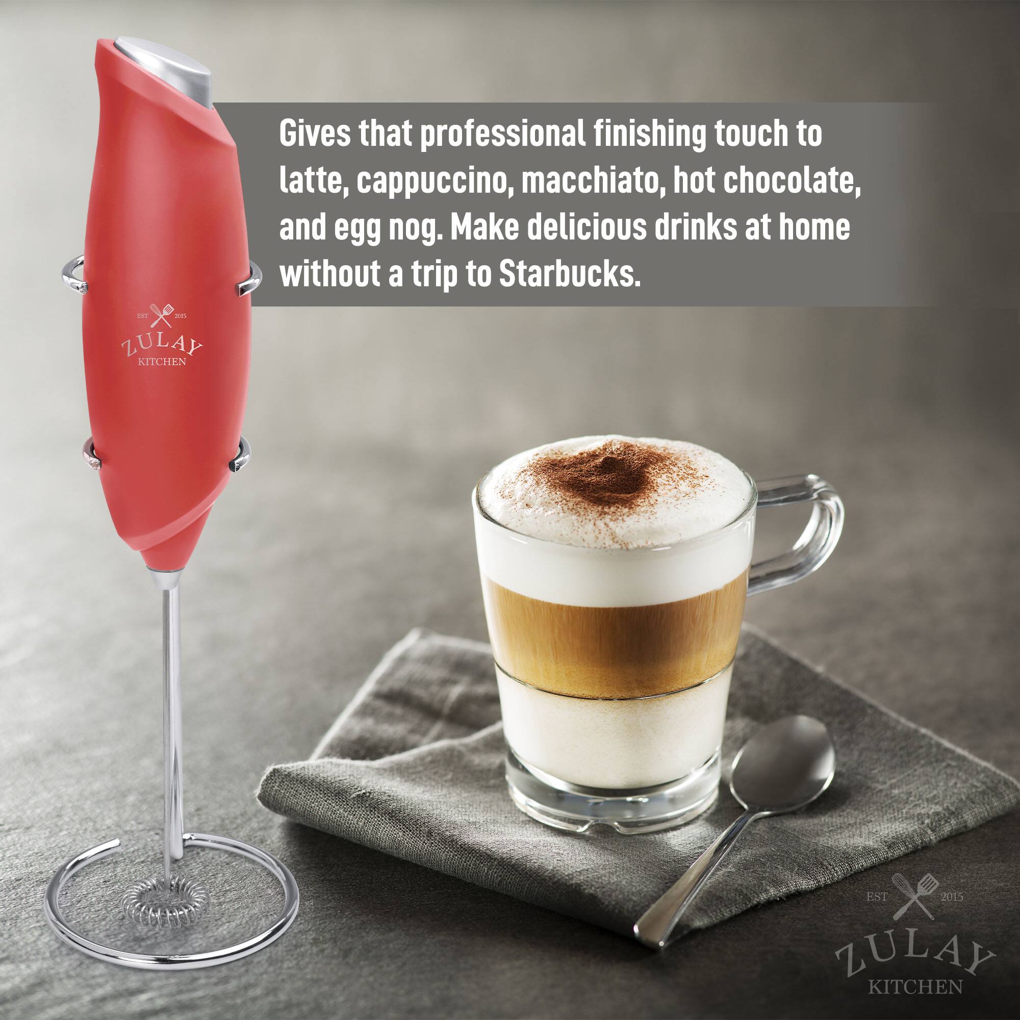 ZULAY KITCHEN gives that professional finishing touch to latte, cappuccino, macchiato, hot chocolate, and egg nog. Make delicious drinks at home without a trip to Starbucks. FST 2015 ZULAY KITCHEN