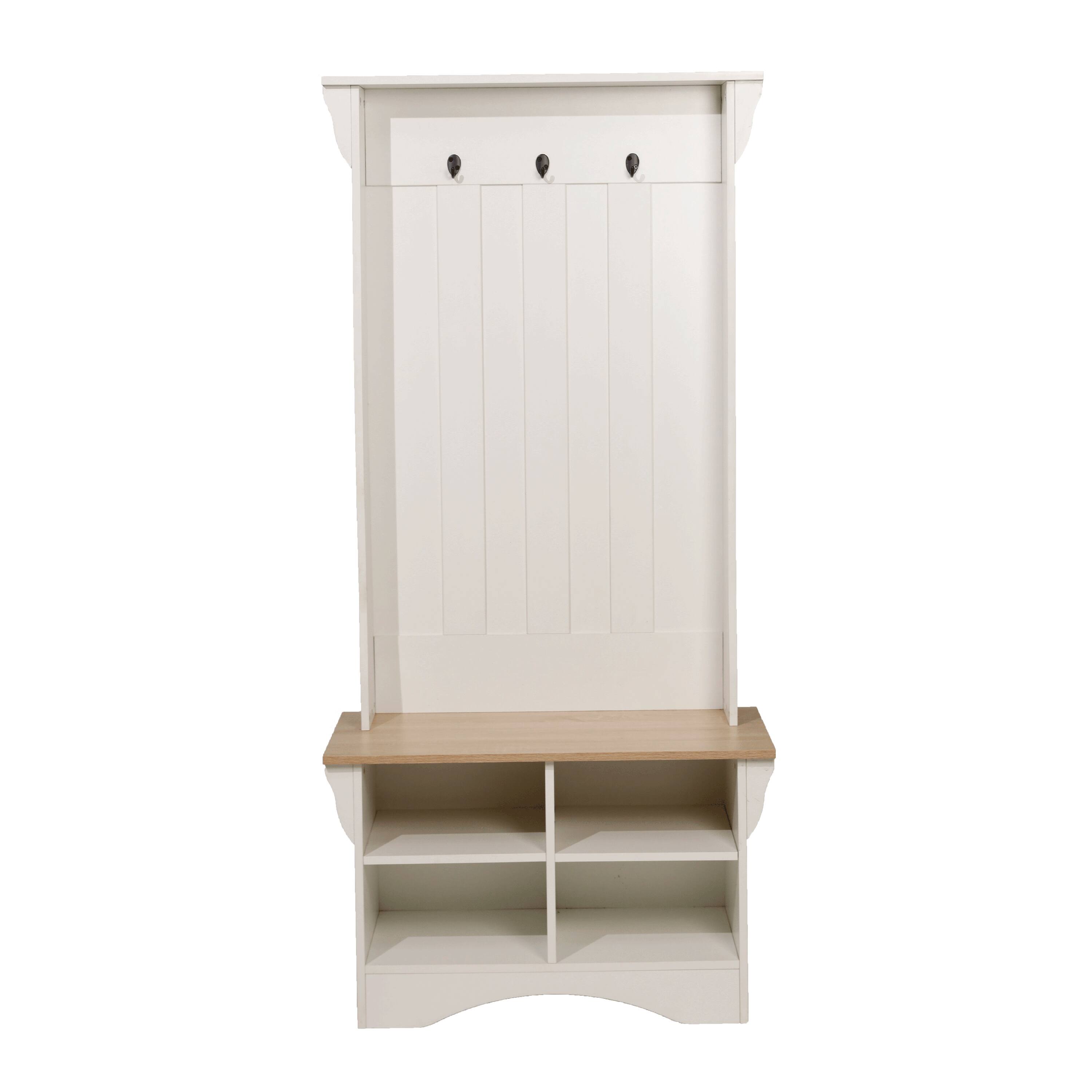 Alt View 8. Emma + Oliver - Paula Hallway Tree with Bench, Coat Hooks, and Lower Storage Compartments with Adjustable Shelves - Weathered Natural Seat/Warm White Frame.