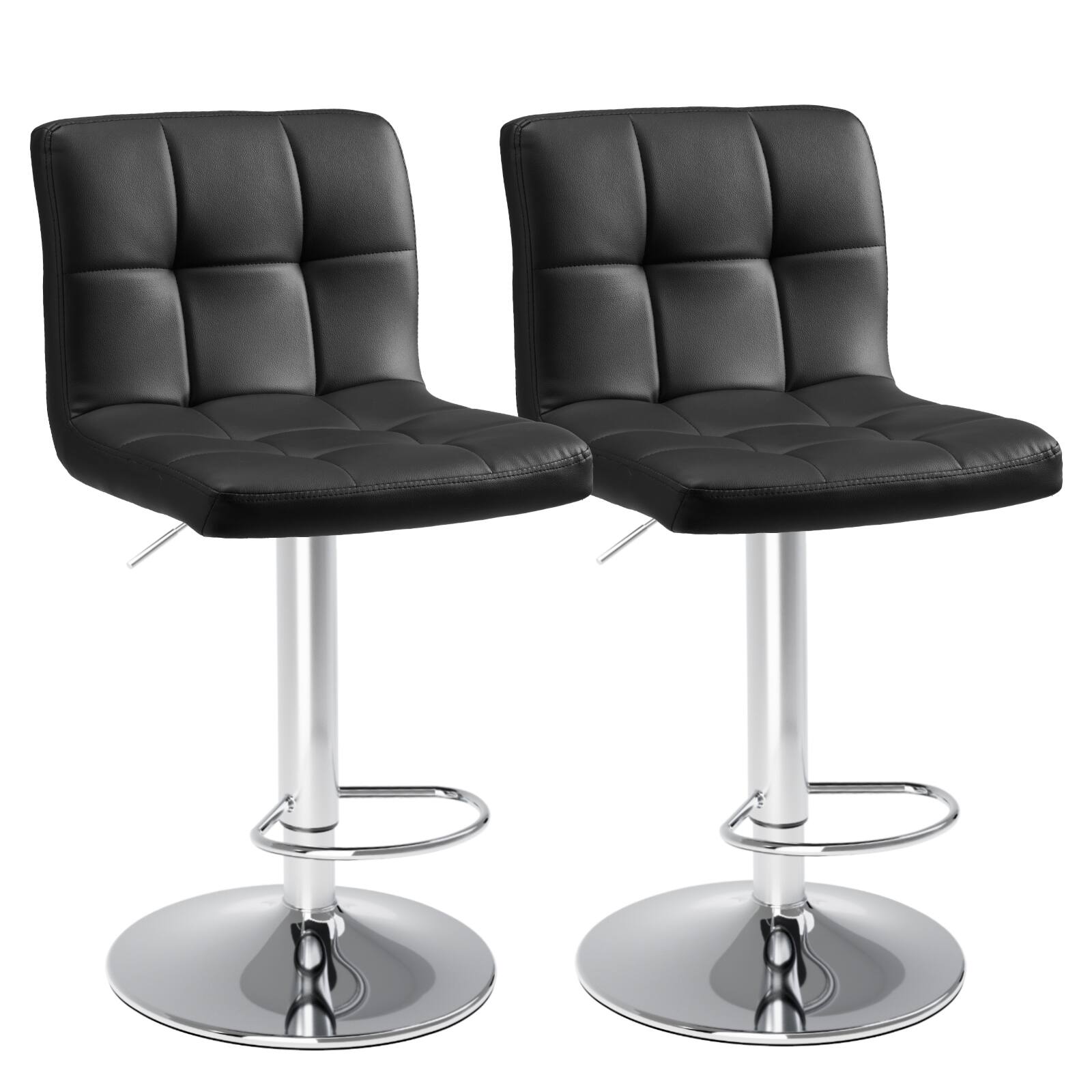 Angle. AENKYO - Set of 2 Bar Stools Counter Height Barstools, Height Adjustable PU Leather Swivel Barstool - Black.