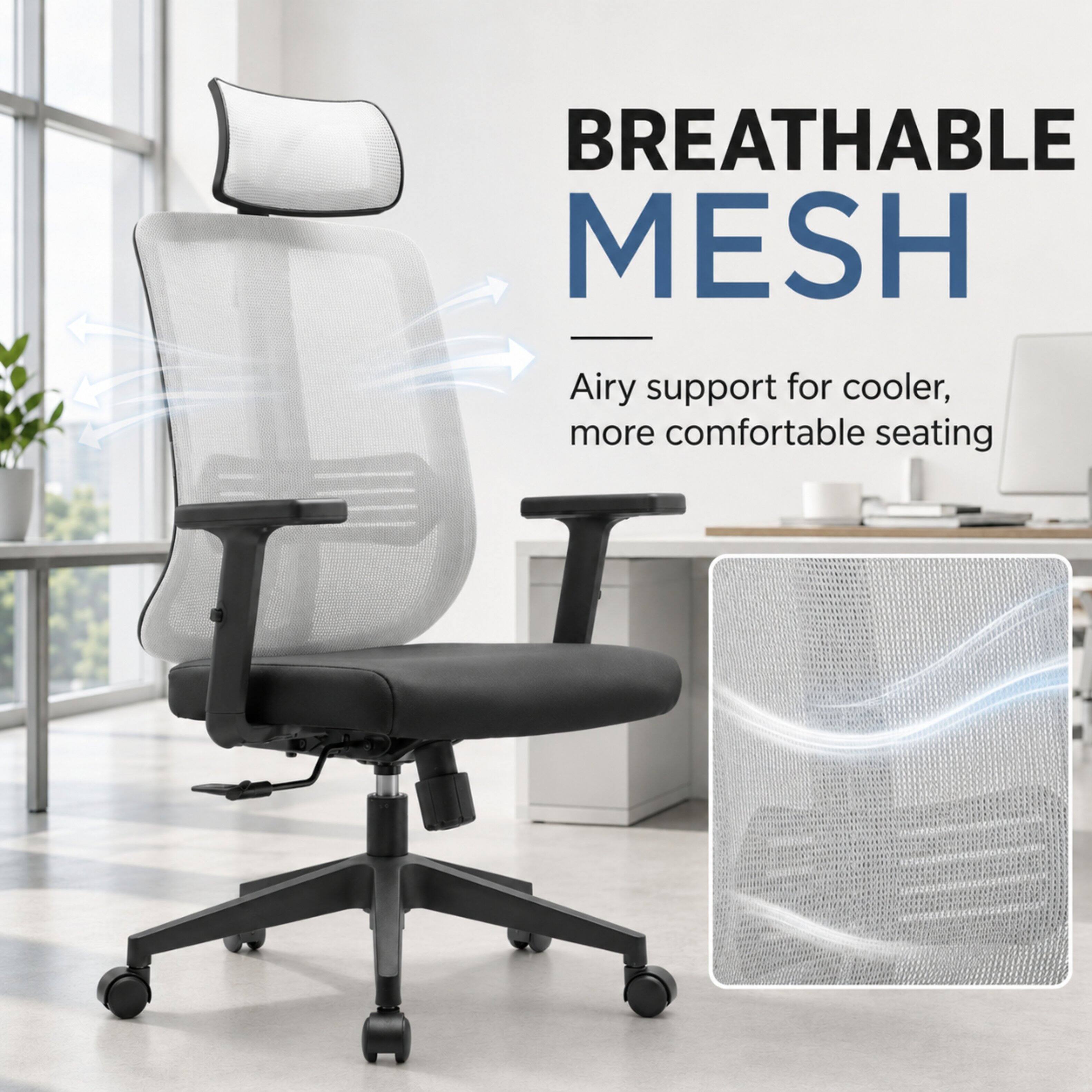BREATHABLE MESH  
Airy support for cooler, more comfortable seating