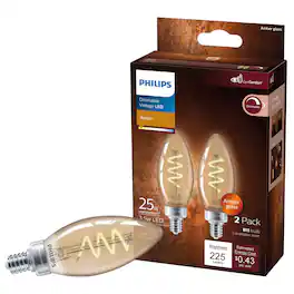 Philips - B11 E12 (Candelabra) LED Bulb Amber 25 Watt Equivalence 2 pk