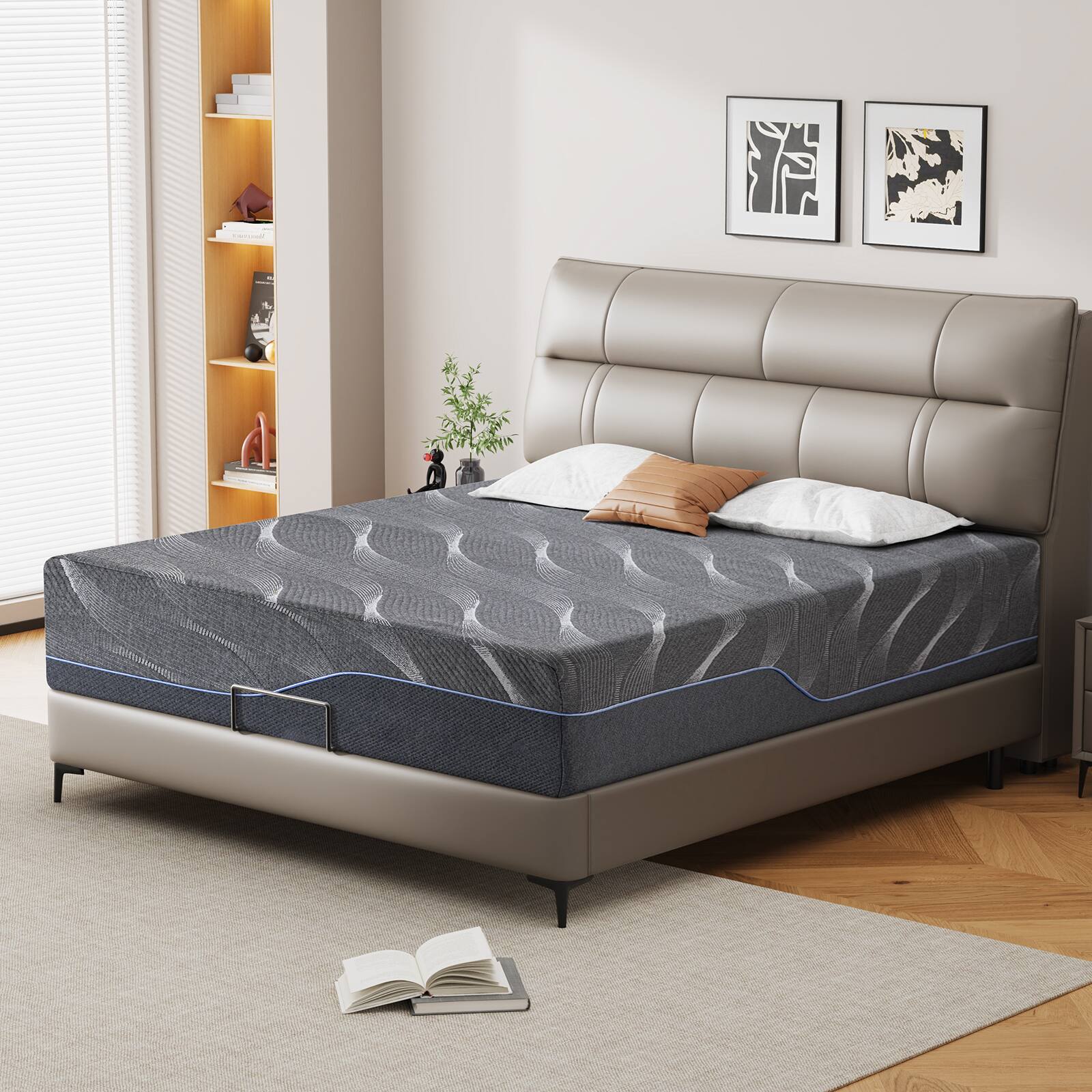 Alt View 4. Vipbear - 14 Inch Queen Grey Gel Memory Foam Mattress, Deep Sleep Firm Mattresses for Back Pain - Gray.