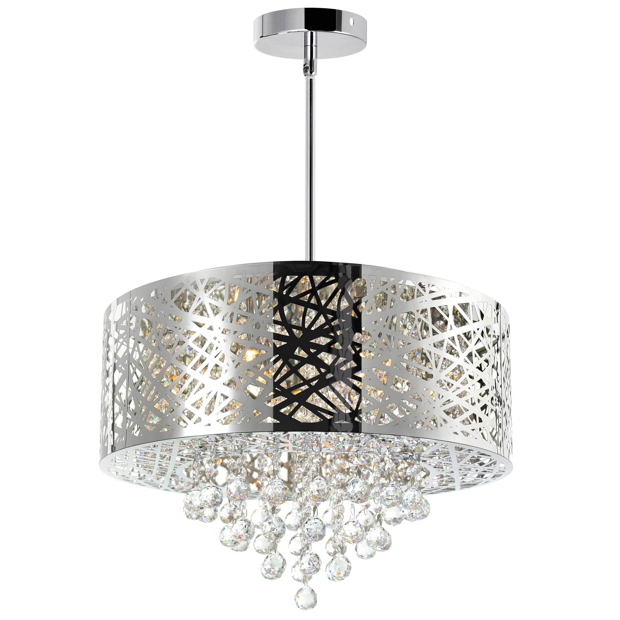 Left. CWI Lighting - Eternity 9 Light Drum Shade Chandelier With Chrome Finish - Stainless Steel.