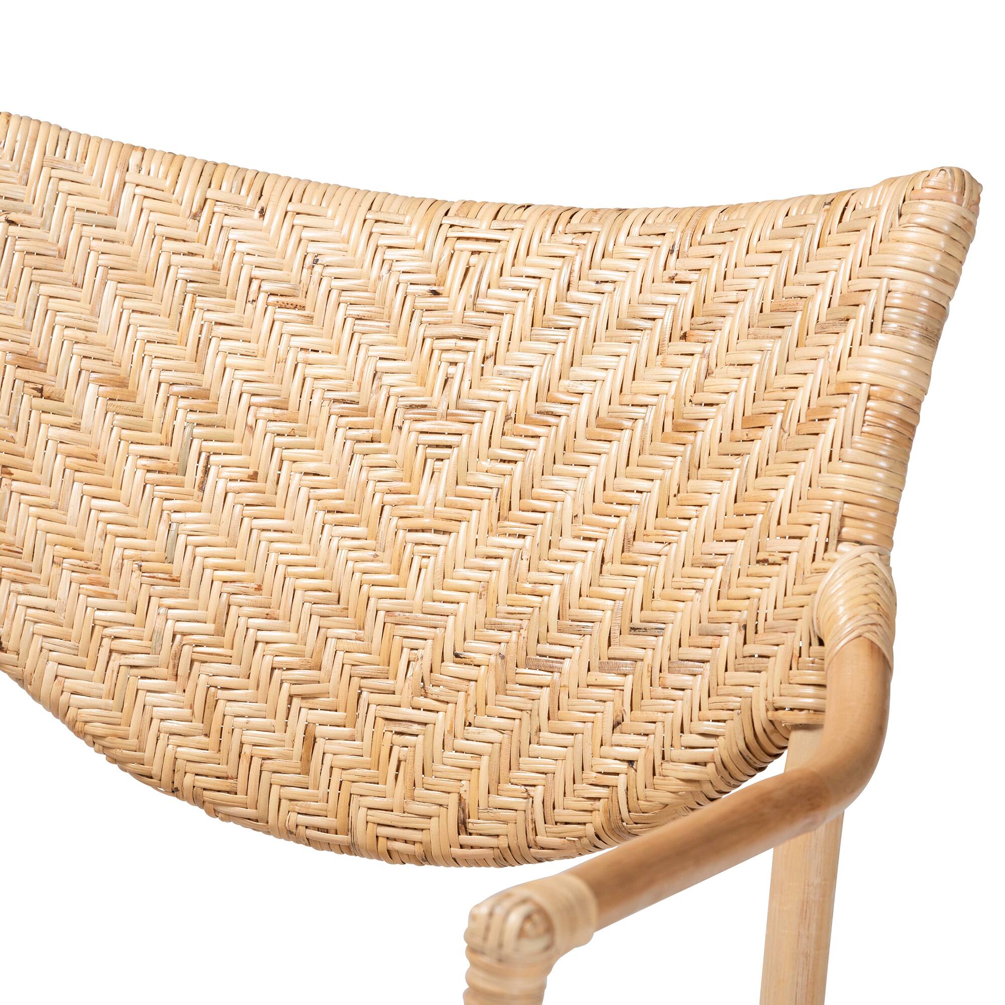 Alt View 1. bali & pari - Damani Modern Bohemian Finished Rattan Dining Chair - Natural Brown.