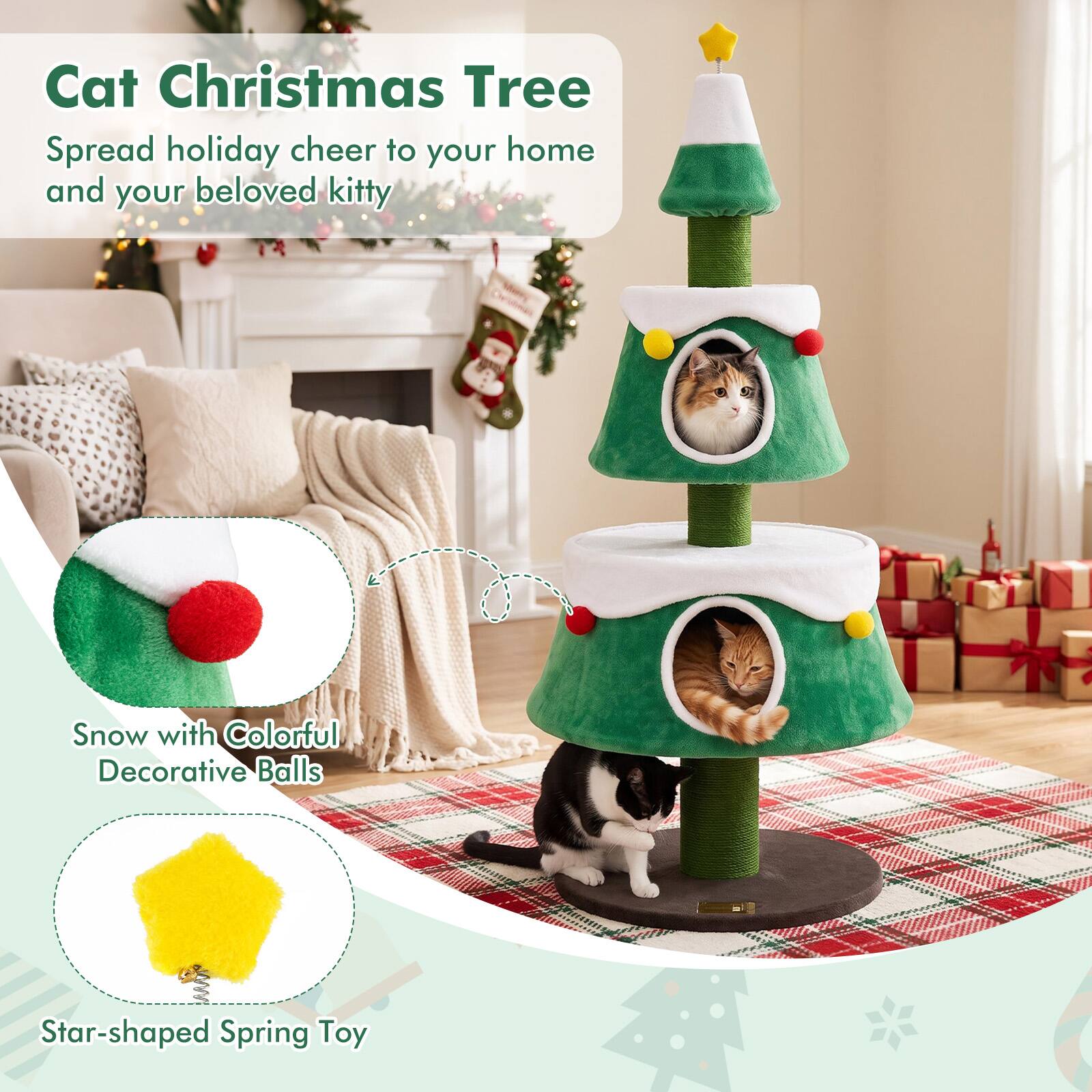 Cat Christmas Tree  
Spread holiday cheer to your home and your beloved kitty  

Snow with Colorful Decorative Balls  
Star-shaped Spring Toy