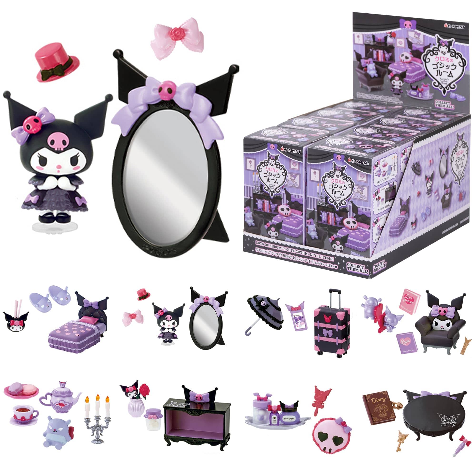 Hamee RE-MENT Hello Kitty and Friends Sanrio Diorama Mini Collectible Figure - Kuromi's Gothic Room (Full Set)