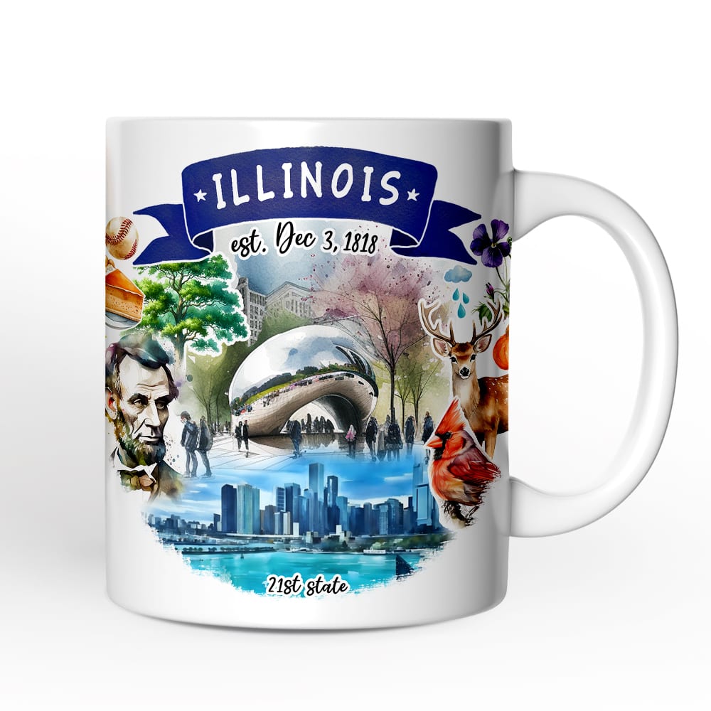 OrnamentallyYou - Artistic Illinois State Themes and Landmarks Mug - White
