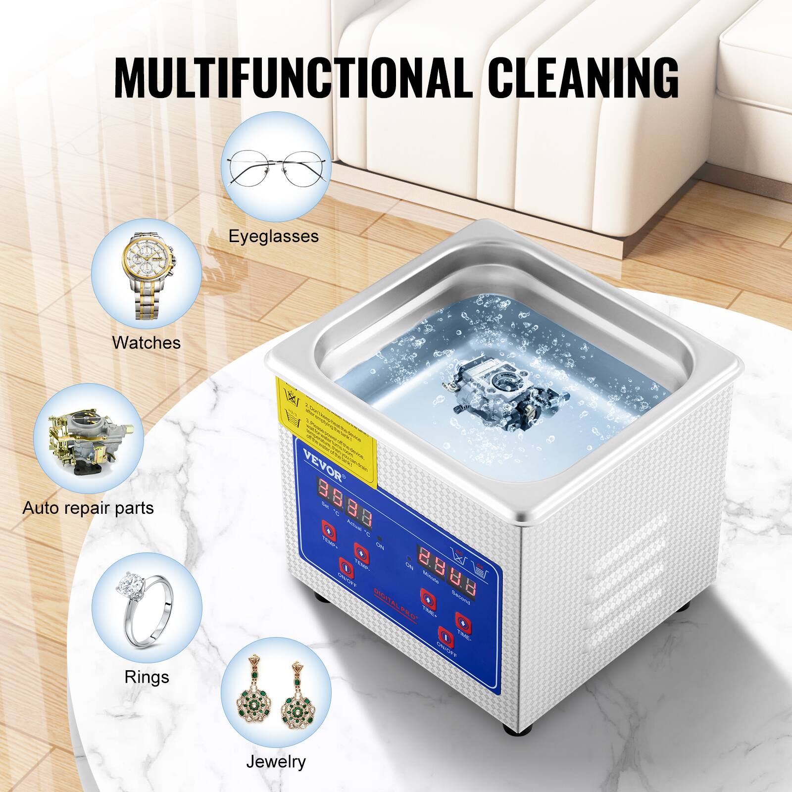 MULTIFUNCTIONAL CLEANING

- Eyeglasses
- Watches
- Auto repair parts
- Rings
- Jewelry
