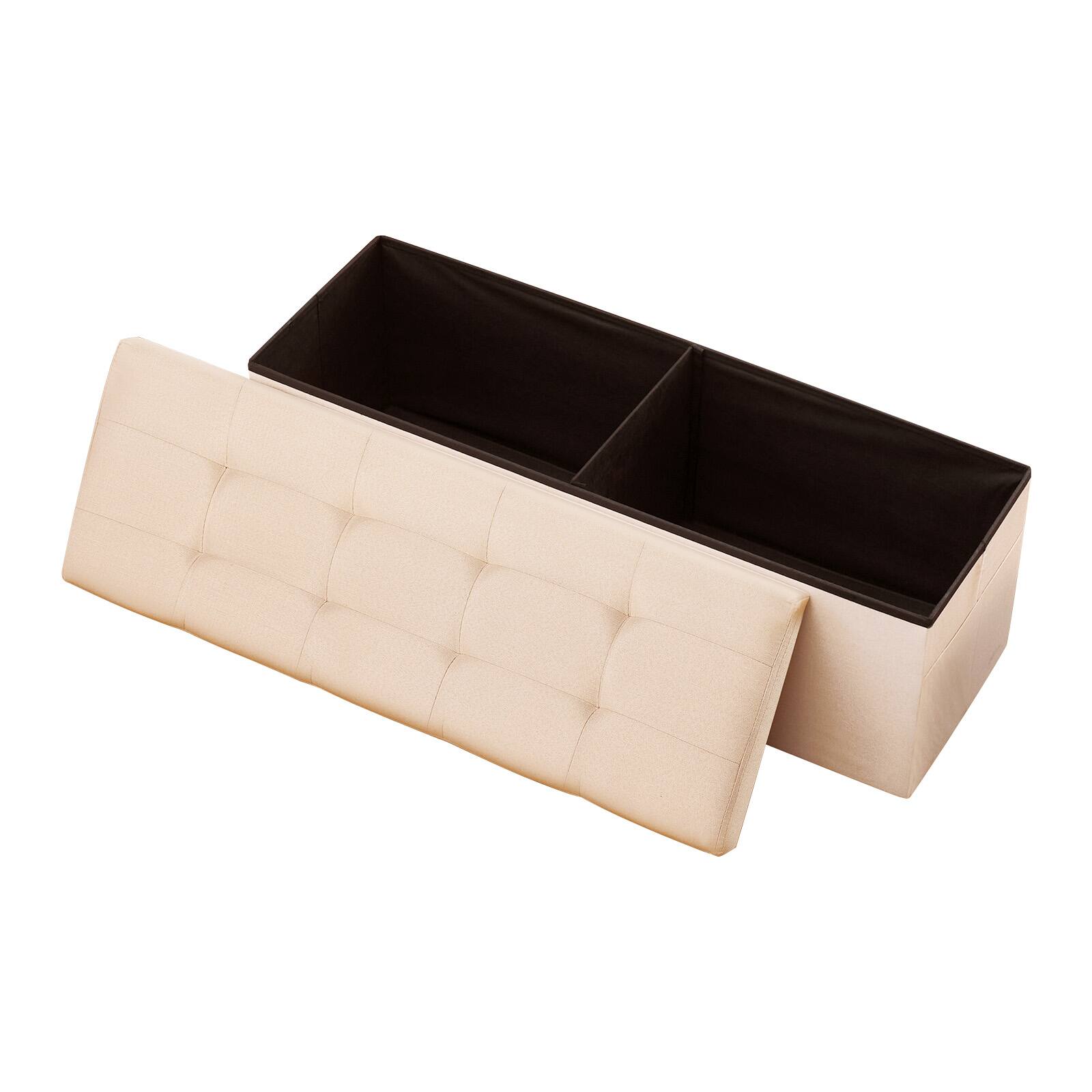 Front. VEVOR - Foldable Storage Ottoman Bench with Side Pockets, Upholstered Chest for Living Room, Bedroom, or Entryway - Beige.