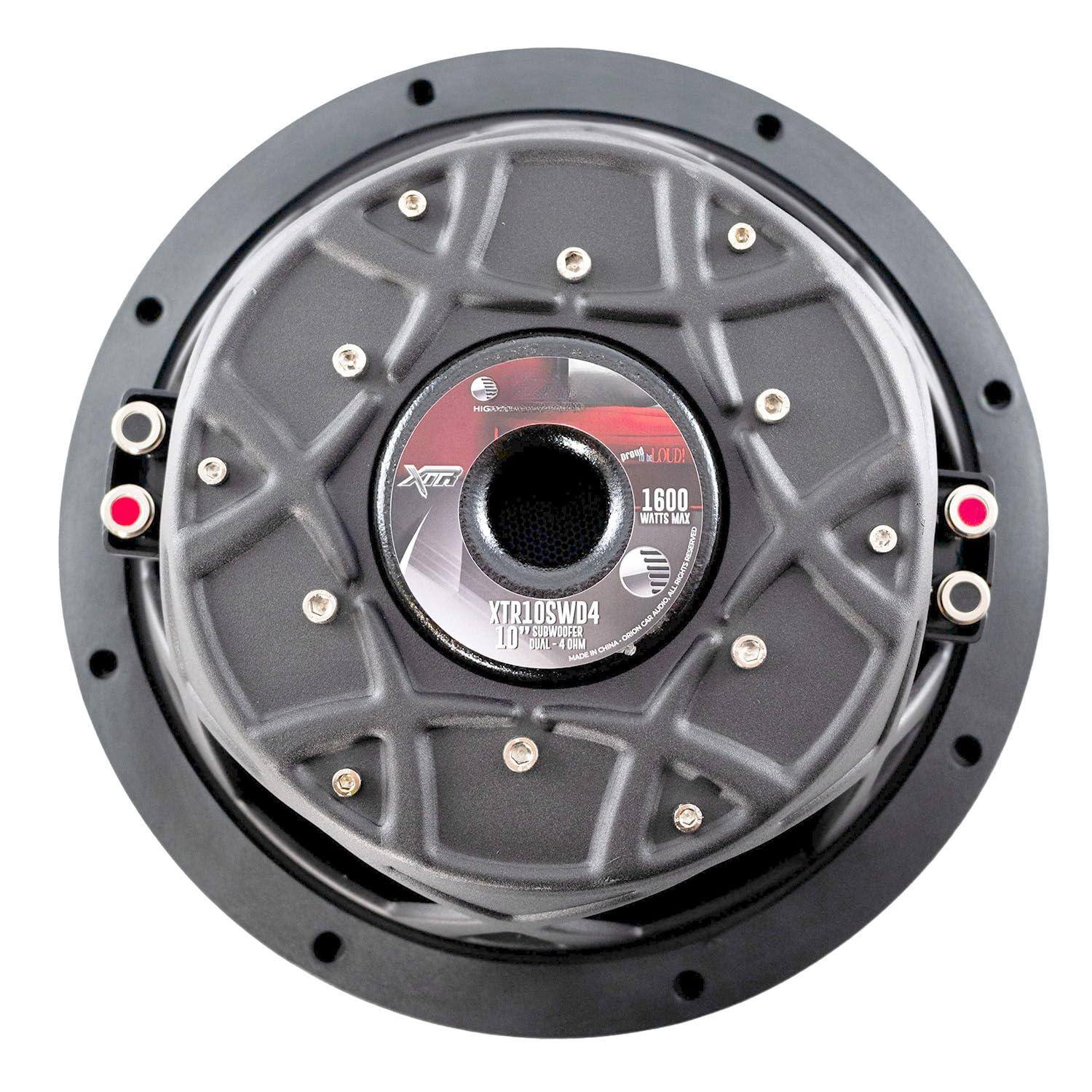 Sure, here is the corrected and grouped text from the image:

- **XTR10SWD4**
- **1600 WATTS MAX**
- **DUAL 10" SUBWOOFER**
- **MADE IN CHINA**
- **XTR10SWD4**
- **10" SUBWOOFER**
- **1600 WATTS MAX**