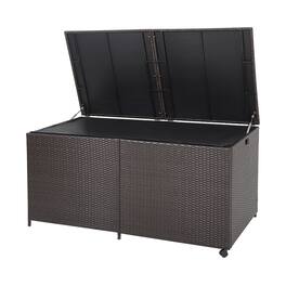 WELLFOR - 175 Gallon Outdoor Storage Box with Universal Wheels and Zippered Liner - Brown
