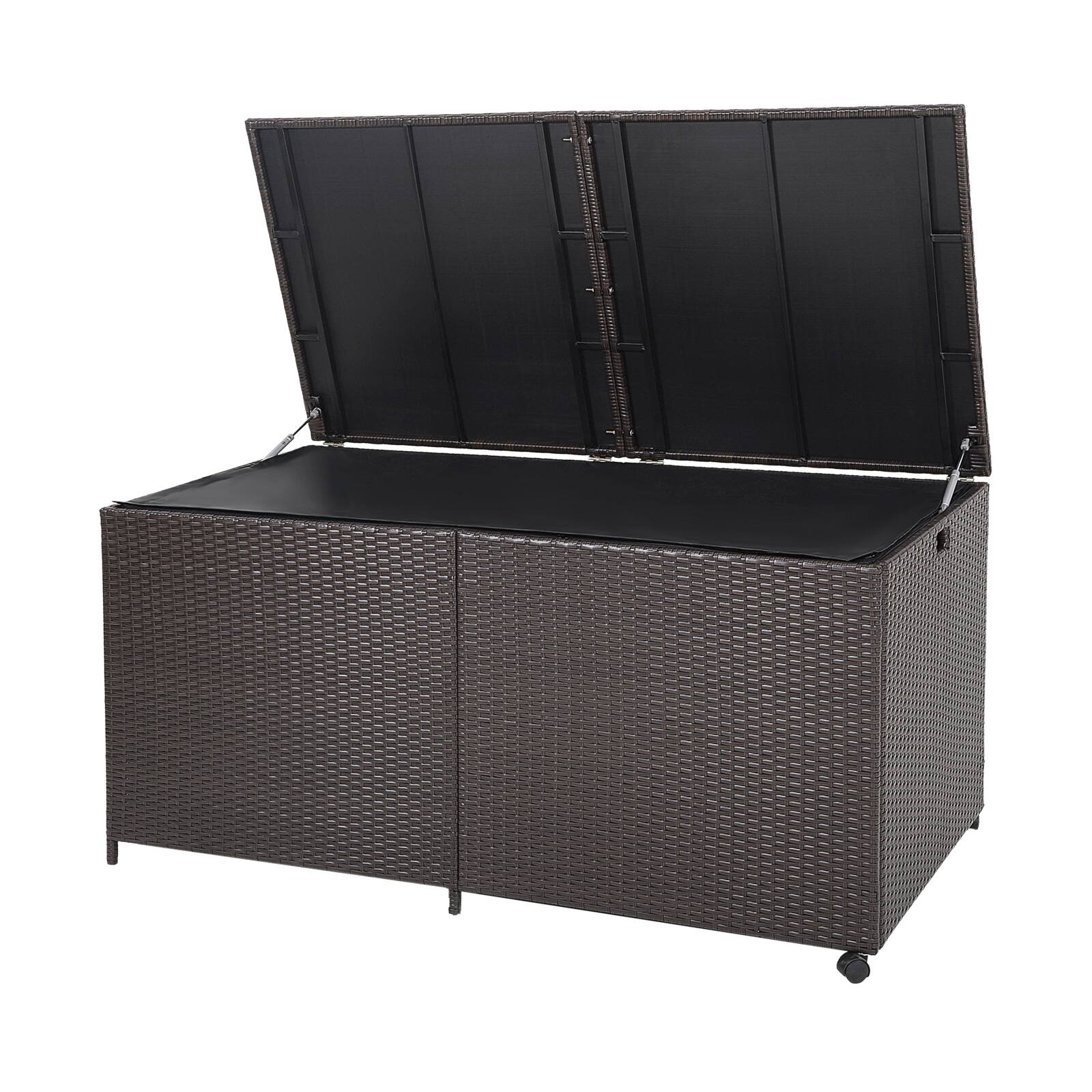 Front. WELLFOR - 175 Gallon Outdoor Storage Box with Universal Wheels and Zippered Liner - Brown.