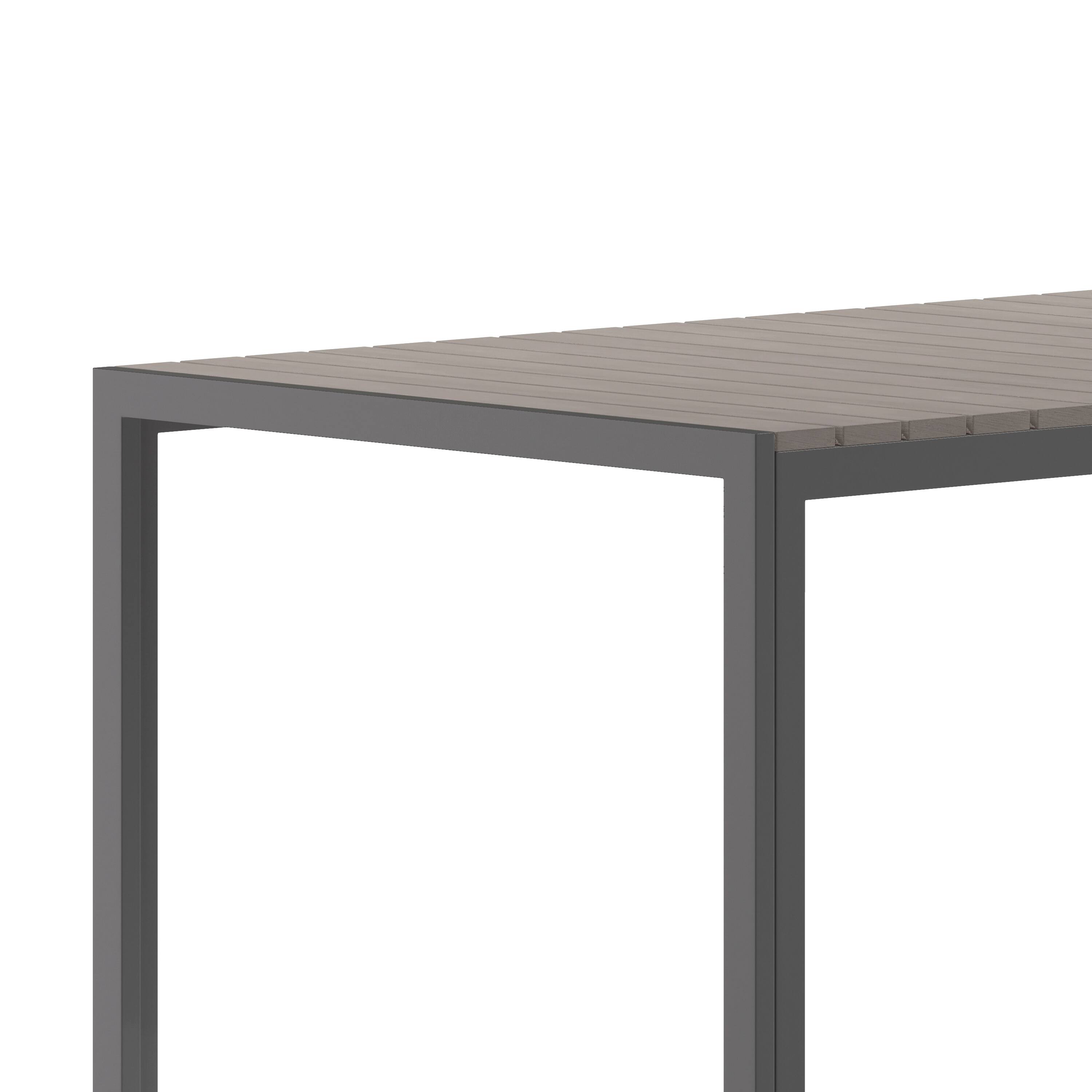 Alt View 10. Emma + Oliver - Fena 55" x 31" Outdoor Dining Table with Faux Teak Poly Slat Top and Metal Frame - Gray Top/Gray Frame.