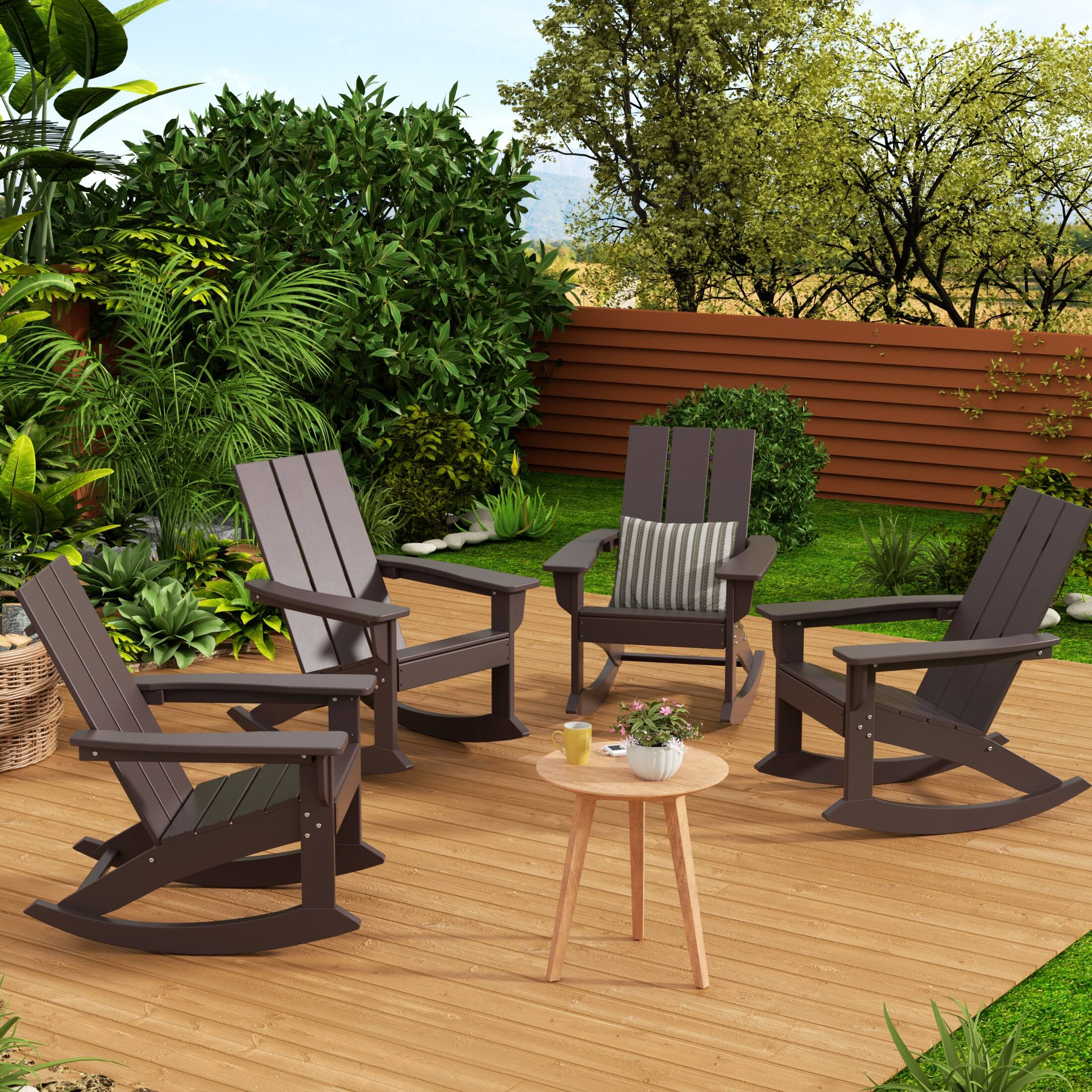 Angle. WestinTrends - WestinTrends Ashore Outdoor Patio Modern Adirondack Rocking Chair (Set of 4) - Dark Brown.