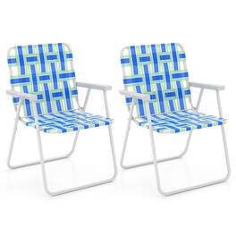 Costway - 2PCS Folding Beach Chair Camping Lawn Webbing Chair Lightweight 1 Position - Blue