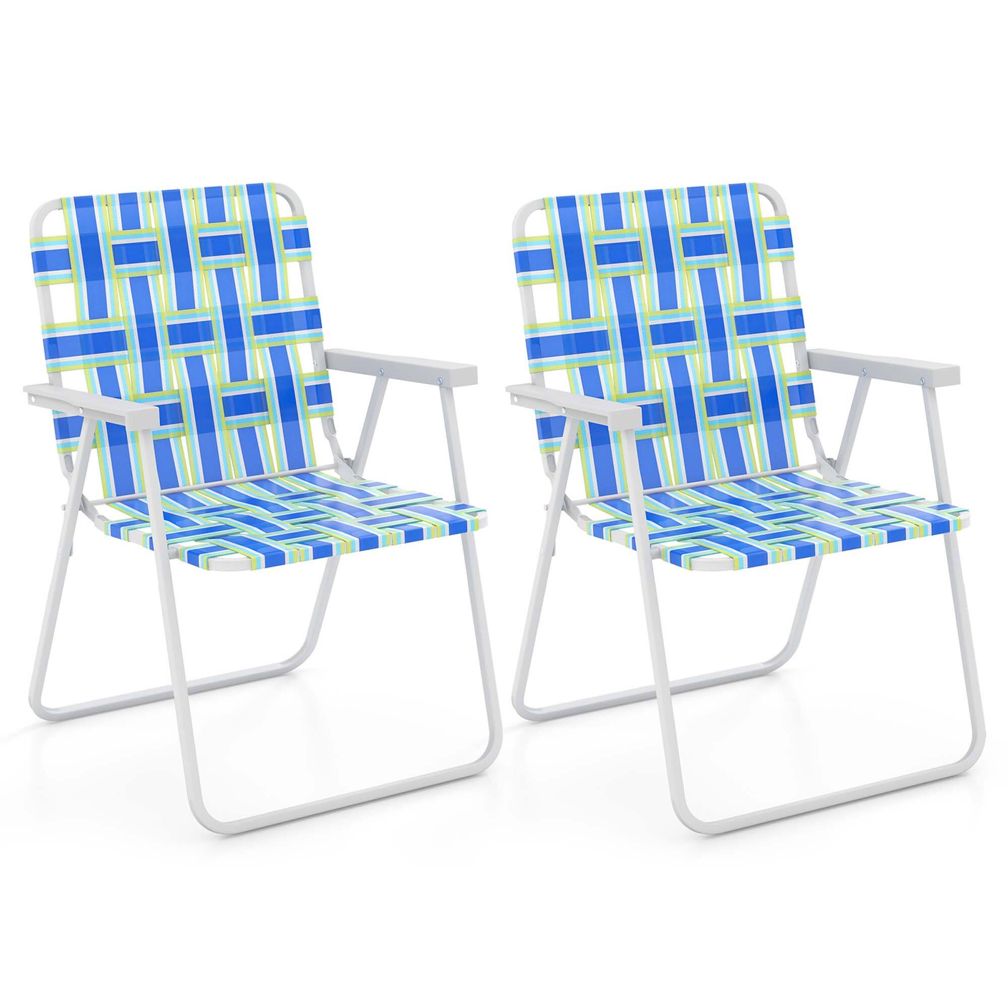 Front. Costway - Costway 2PCS Folding Beach Chair Camping Lawn Webbing Chair Lightweight 1 Position - Blue.