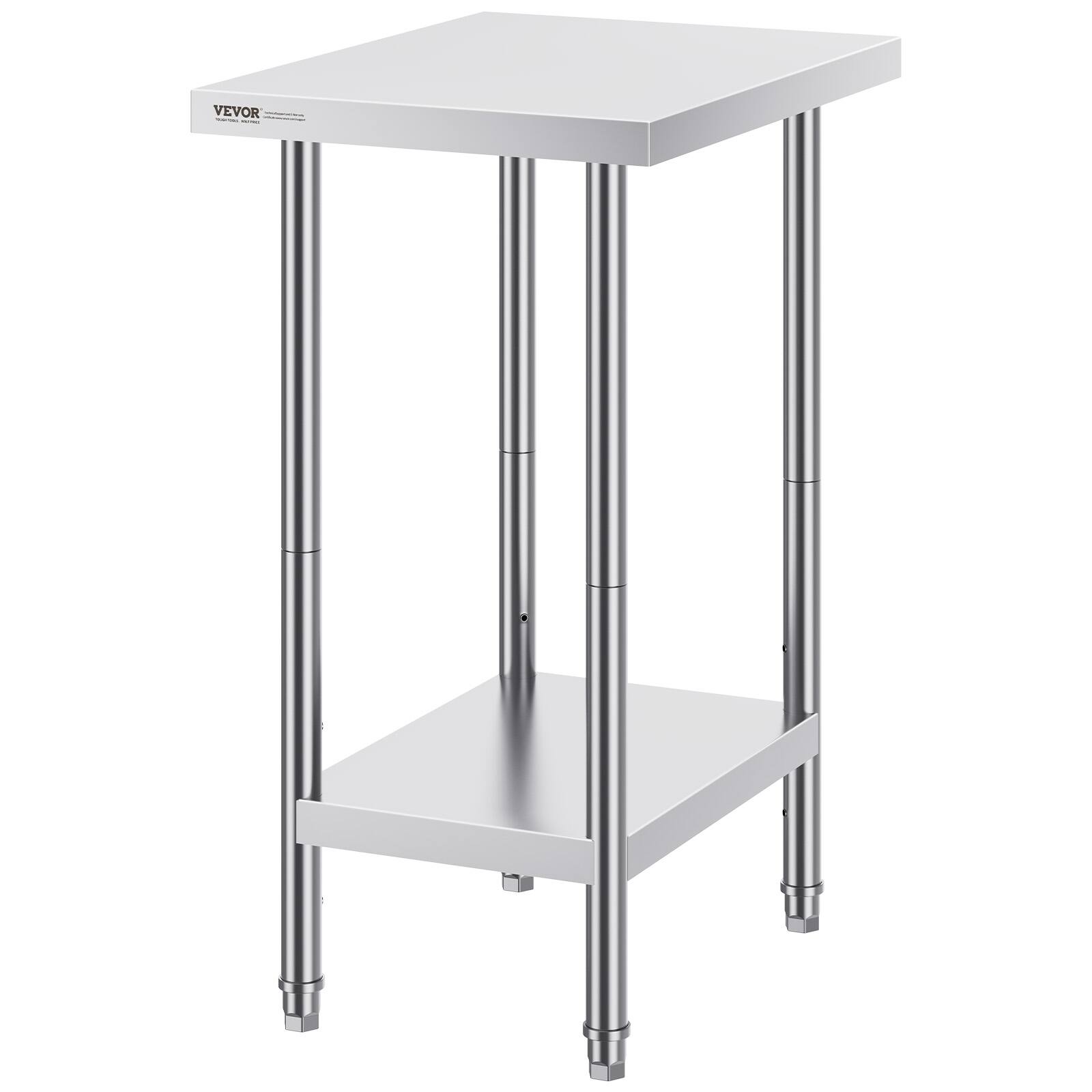 Alt View 5. VEVOR - Stainless Steel Prep Table, 24 x 18 x 34 Inch, 640 lbs Load Capacity, Heavy Duty Metal Worktable - Silver.