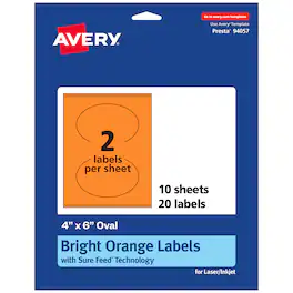 Avery - Printable Oval Labels, Bright 4" x 6", 20ct - Orange