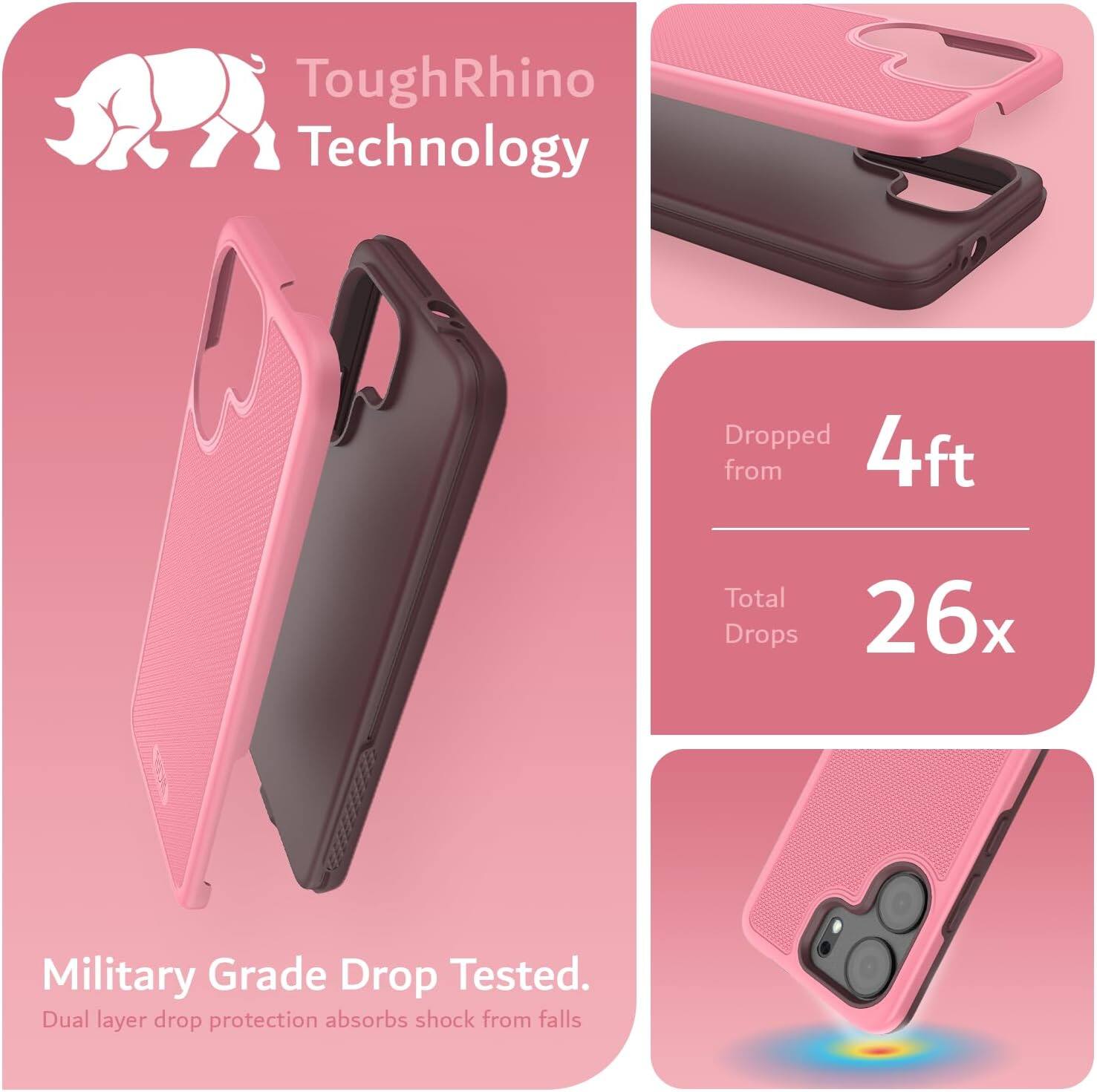 ToughRhino Technology

Dropped from 4ft  
Total Drops 26x

Military Grade Drop Tested.  
Dual layer drop protection absorbs shock from falls