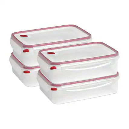 Front. Sterilite - Sterilite Ultra Seal 16 Cup Rectangular Food Storage Containers, Red (4 Pack) - Clear/Rocket Red.