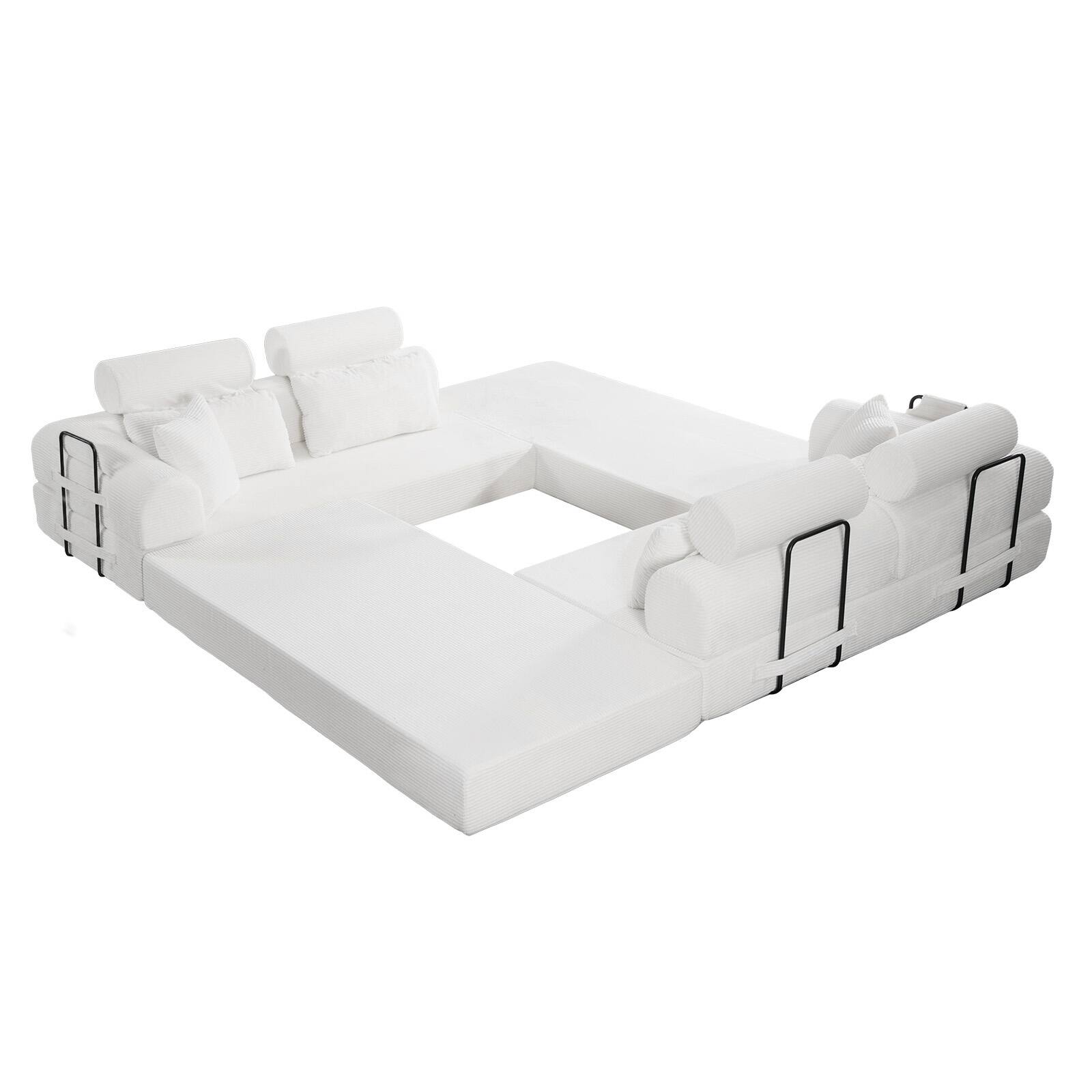 Alt View 1. Anysun - L-Shape Corduroy Modular Sectional Sofa - Minimalist Compressed Design, Unfolds into Bed, Space-Efficient - Beige.