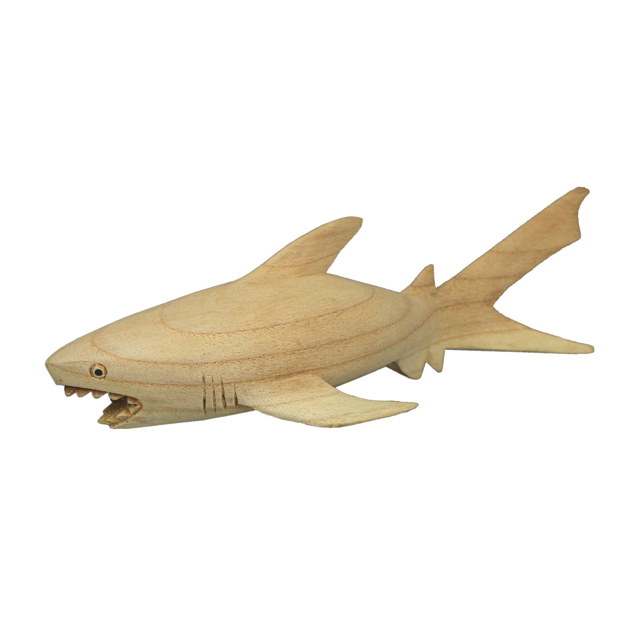 Alt View 1. Things2Die4 - 12" Hand Carved Great White Shark Wooden Sculpture – Nautical Ocean Decor - Brown.