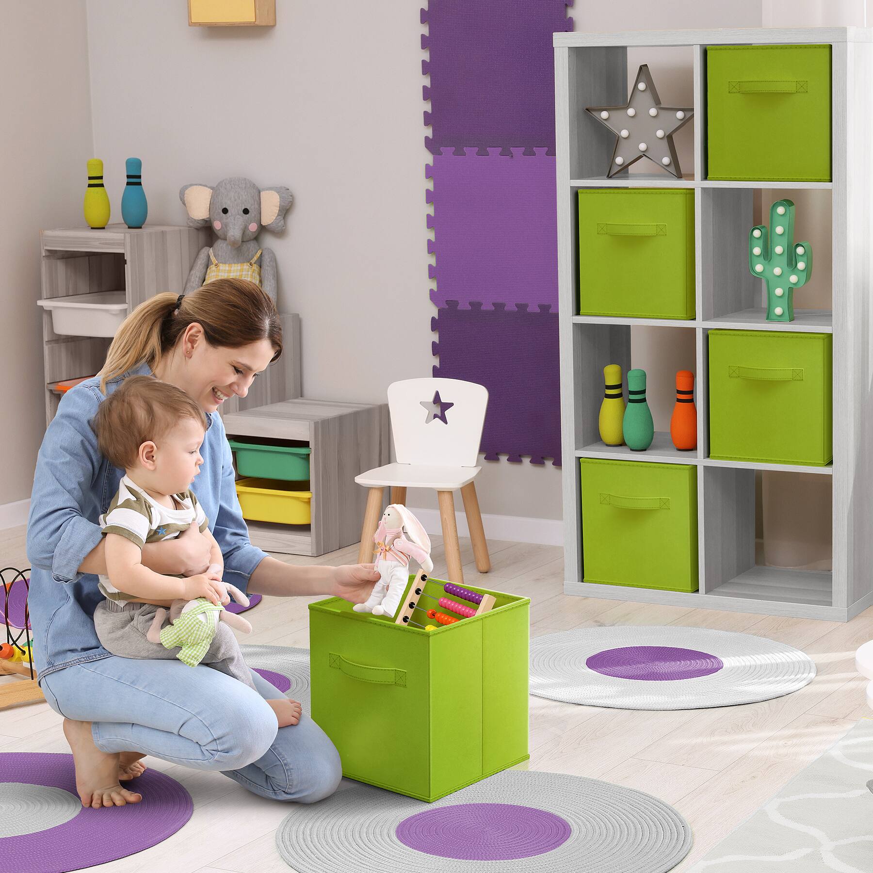 Alt View 1. Sorbus - Sorbus Fabric Storage Cubes - 6 Foldable Storage Bins for Organizing Pantry, Cubbies, Toy Box - Clothes Storage - Green.