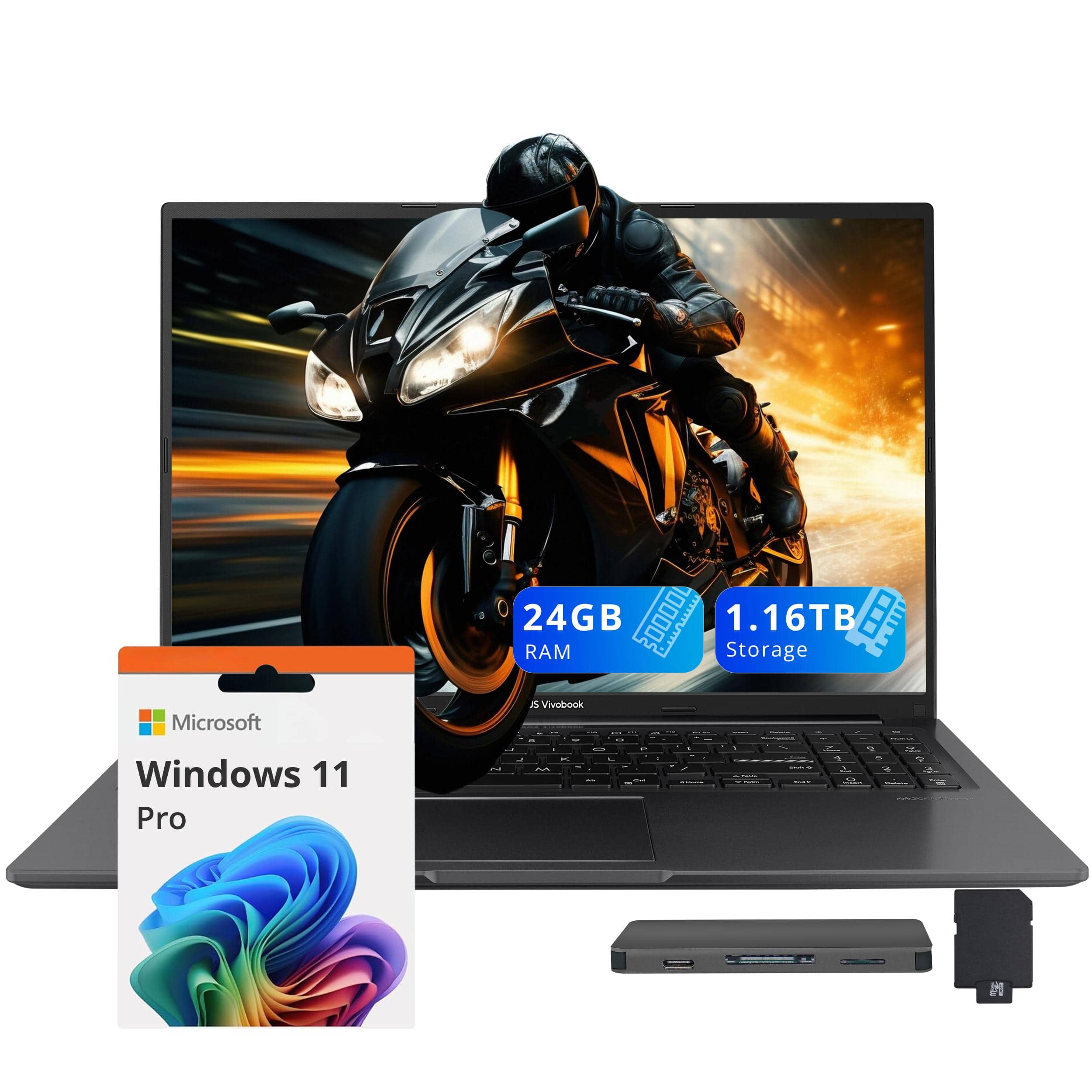 ASUS - Vivobook 16" WUXGA Laptop,Intel i7-1355U,24GB RAM,1TB SSD+160GB Docking Station,Iris Xe Graphics,Win 11 Pro - Black