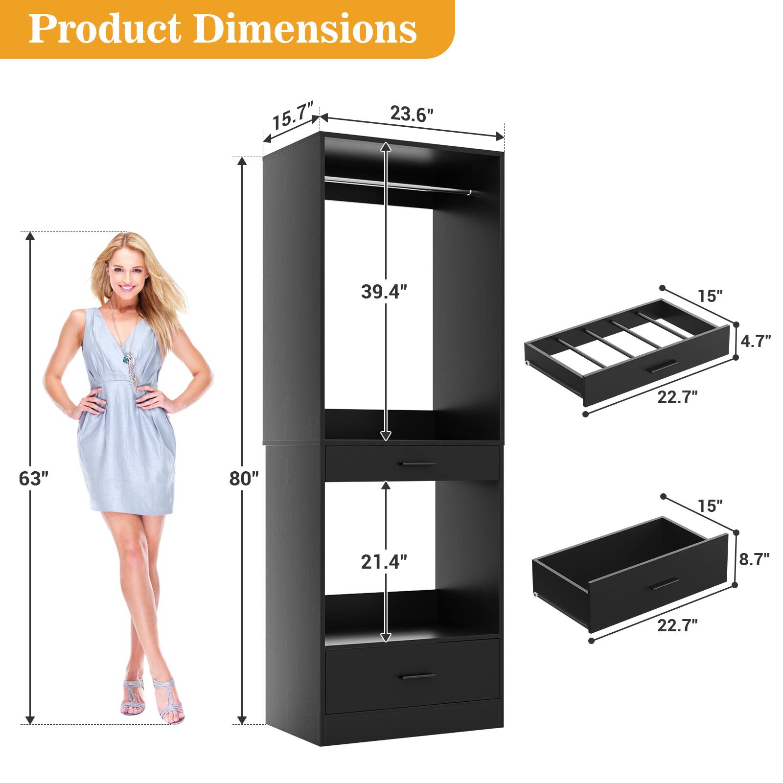 Product Dimensions: 15.7" x 23.6" x 39.4" x 15" x 4.7" x 22.7" x 63" x 80" x 15" x 21.4" x 8.7" x 22.7"