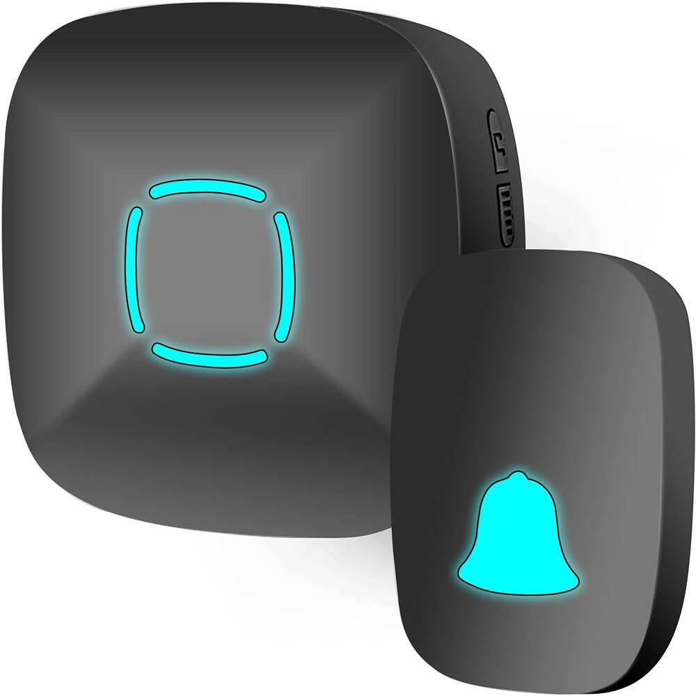 Front. Schertz - Waterproof Wireless Doorbell Kit – 1000ft Range, 36 Chimes, Black - Black.