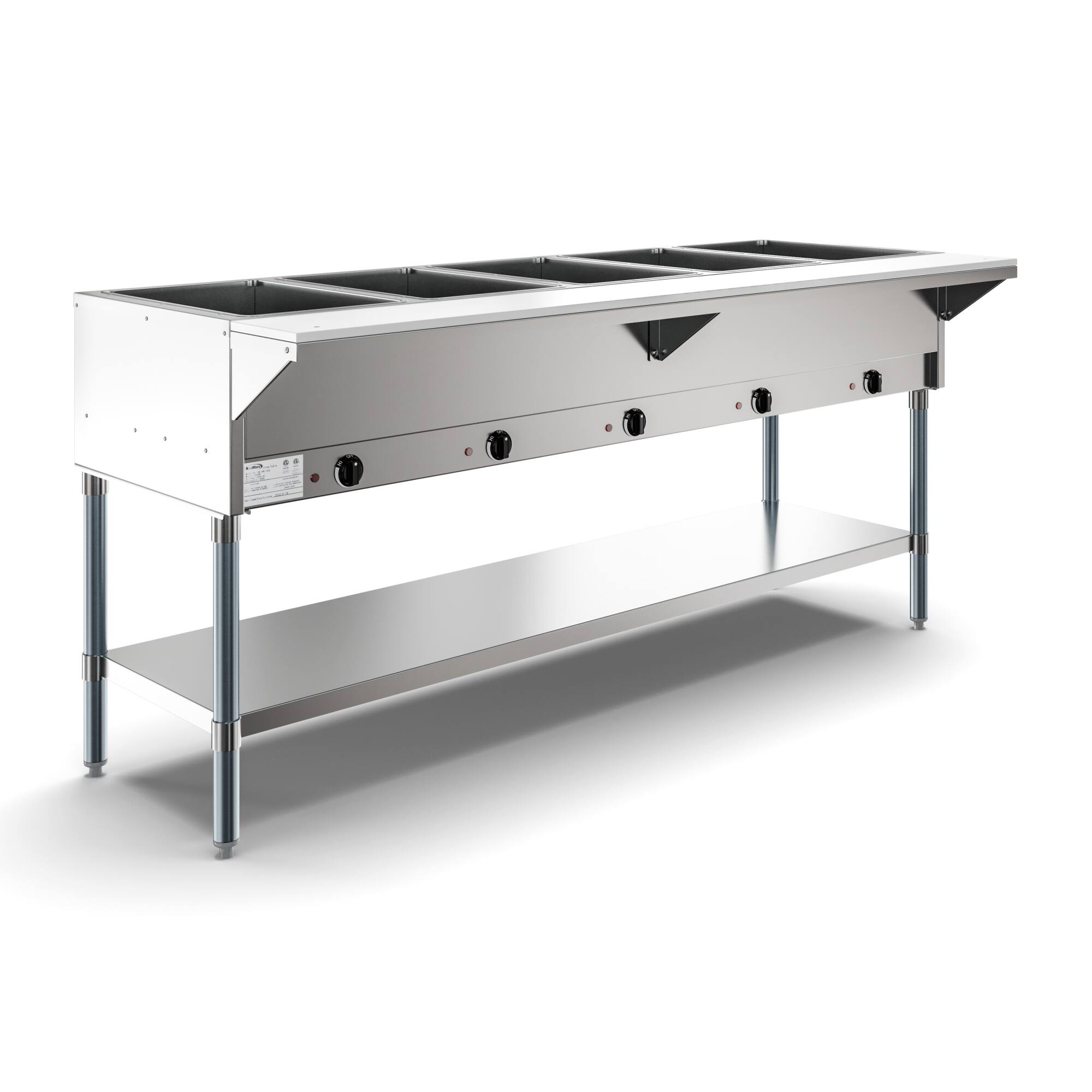 Back. Koolmore - Five Pan Open Well Electric Steam Table with Undershelf, 240V, KM-OWS-5. - Silver.