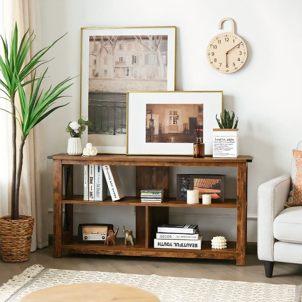 Kadyn - Entertainment Centers,TV Stands,3 Tier Wood TV Stand for 55-Inch with Open Shelves and X-Shaped Frame - Brown