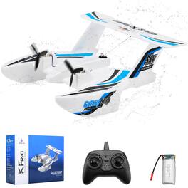 Topteng - Amphibious RC Plane for Water, Land & Air - 3CH 2.4GHz Remote Control with 2 Batteries, RTF for Adult & Kid Blue