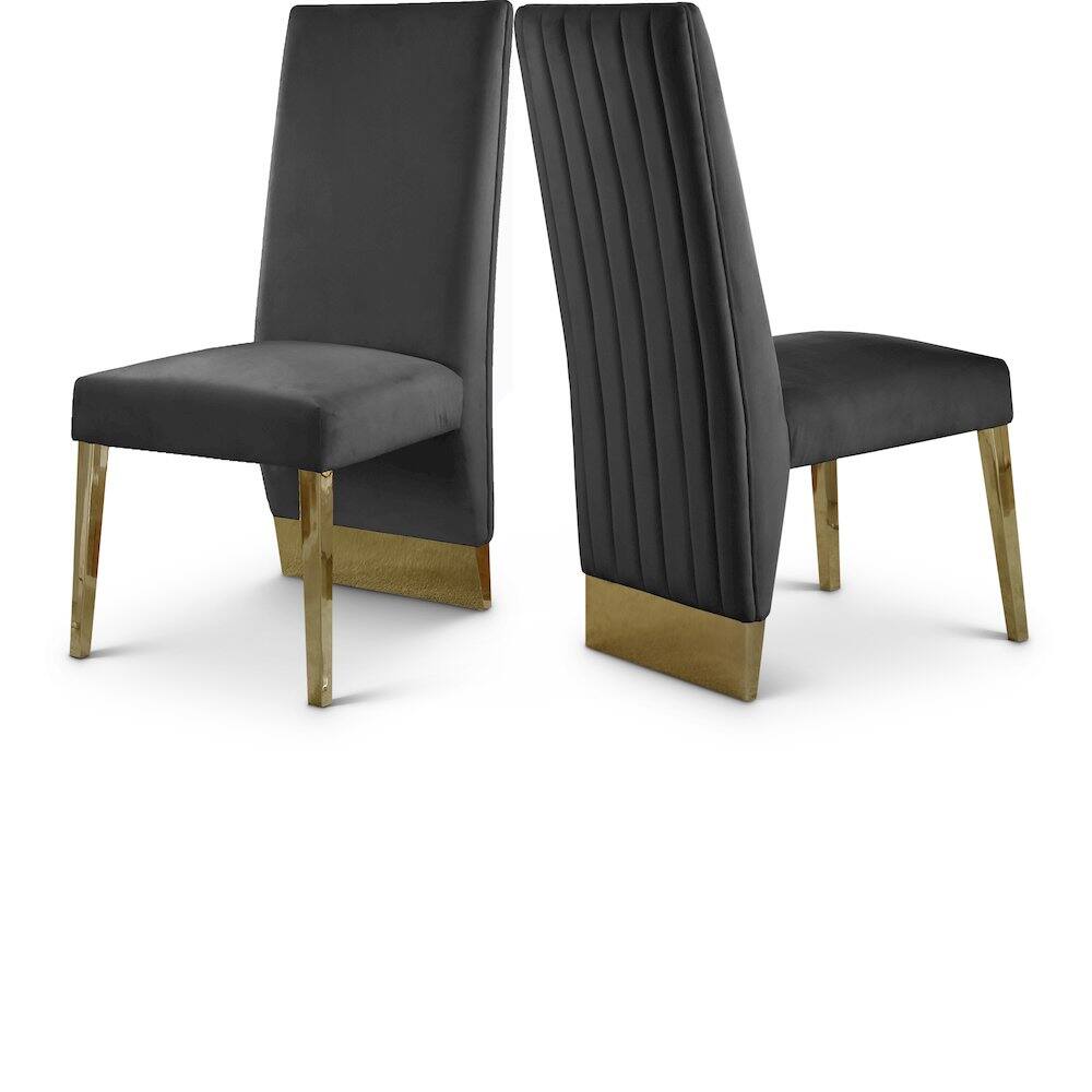 Front. Meridian Furniture - Porsha Grey Velvet Dining Chair, Set of 2 - Grey.