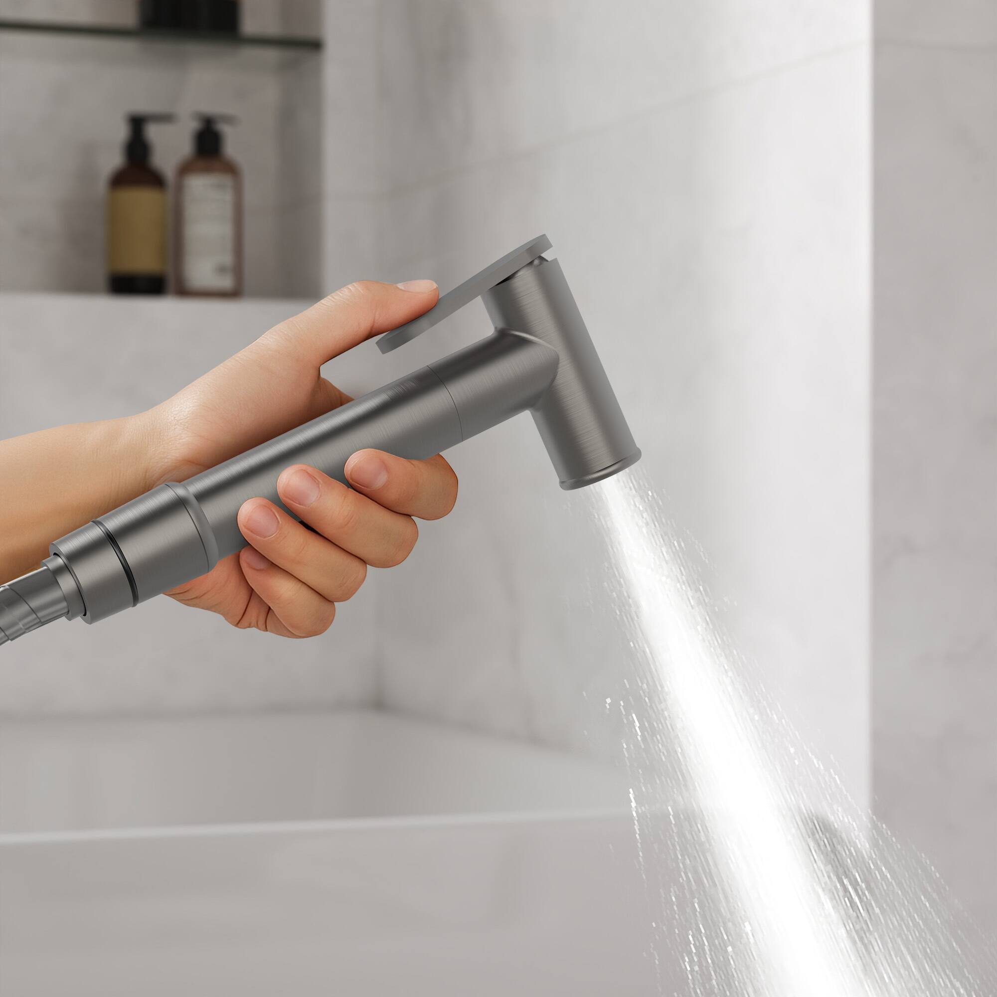 Alt View 9. GRANDJOY - Handheld Bidet Faucet with Hot and Cold Mixing Valve, Wall Mount  - Brushed Nickel.