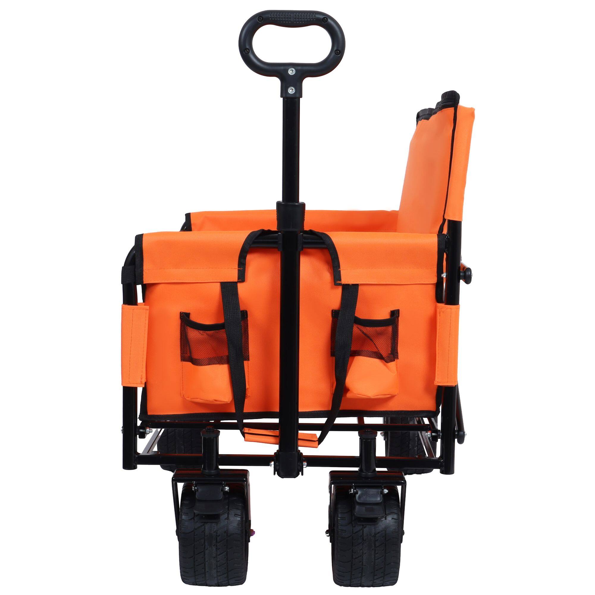 Left. Loheer - Loheer 3-in-1 Folding Wagon Cart with Seat, Heavy Duty Utility Wagon 500lbs Capacity All Terrain Beach Cart, Orange.