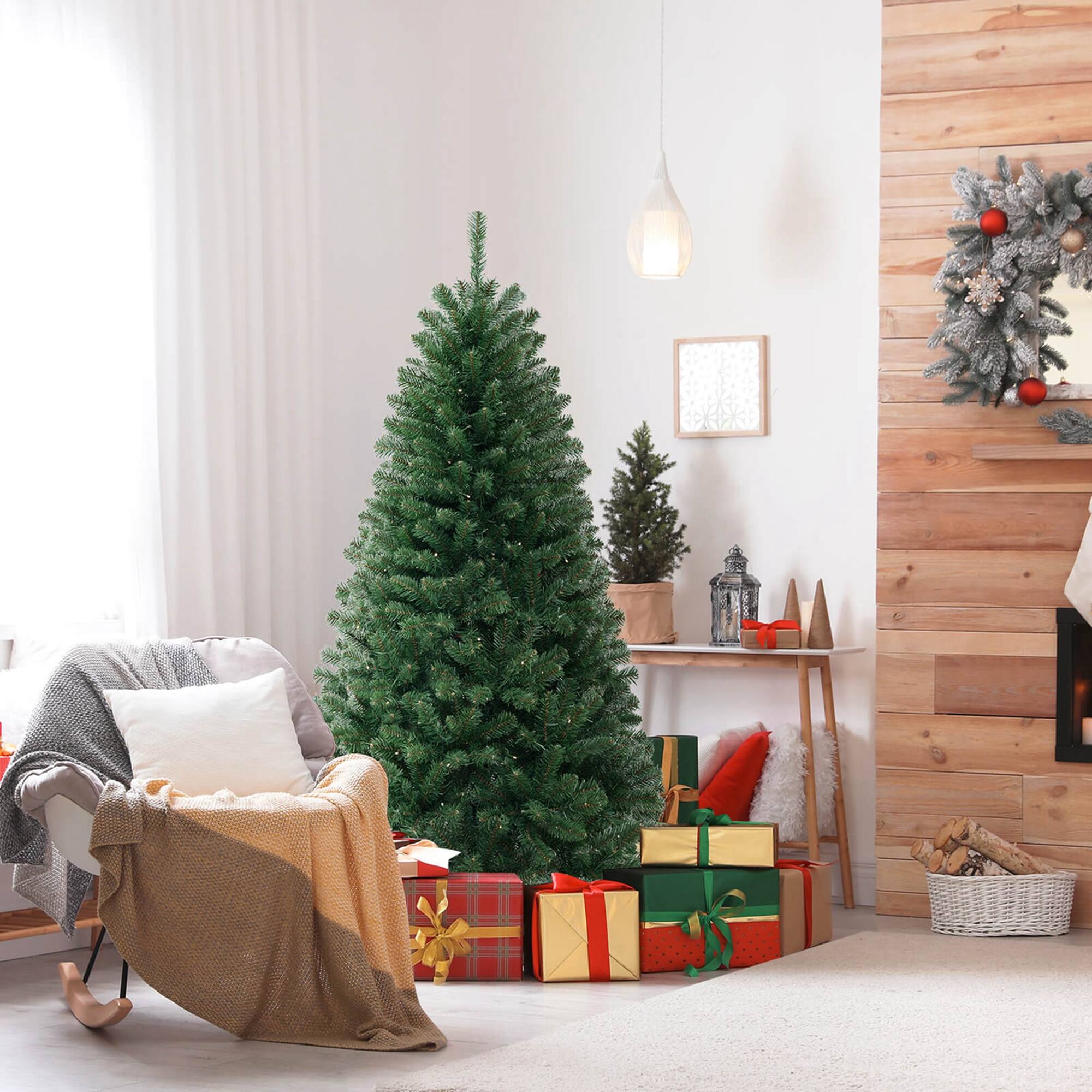 Alt View 3. Costway - Costway 6 FT Christmas Tree with 568 PVC Branch Tips 200 Warm White LED Lights Gloves - Green.