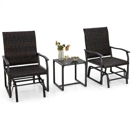 Front. Pefilos - 3 Piece Patio Gliding Set, Stable Gliding Chairs Set with All Weather Tempered Glass Coffee Table, Gliding Set - Brown.
