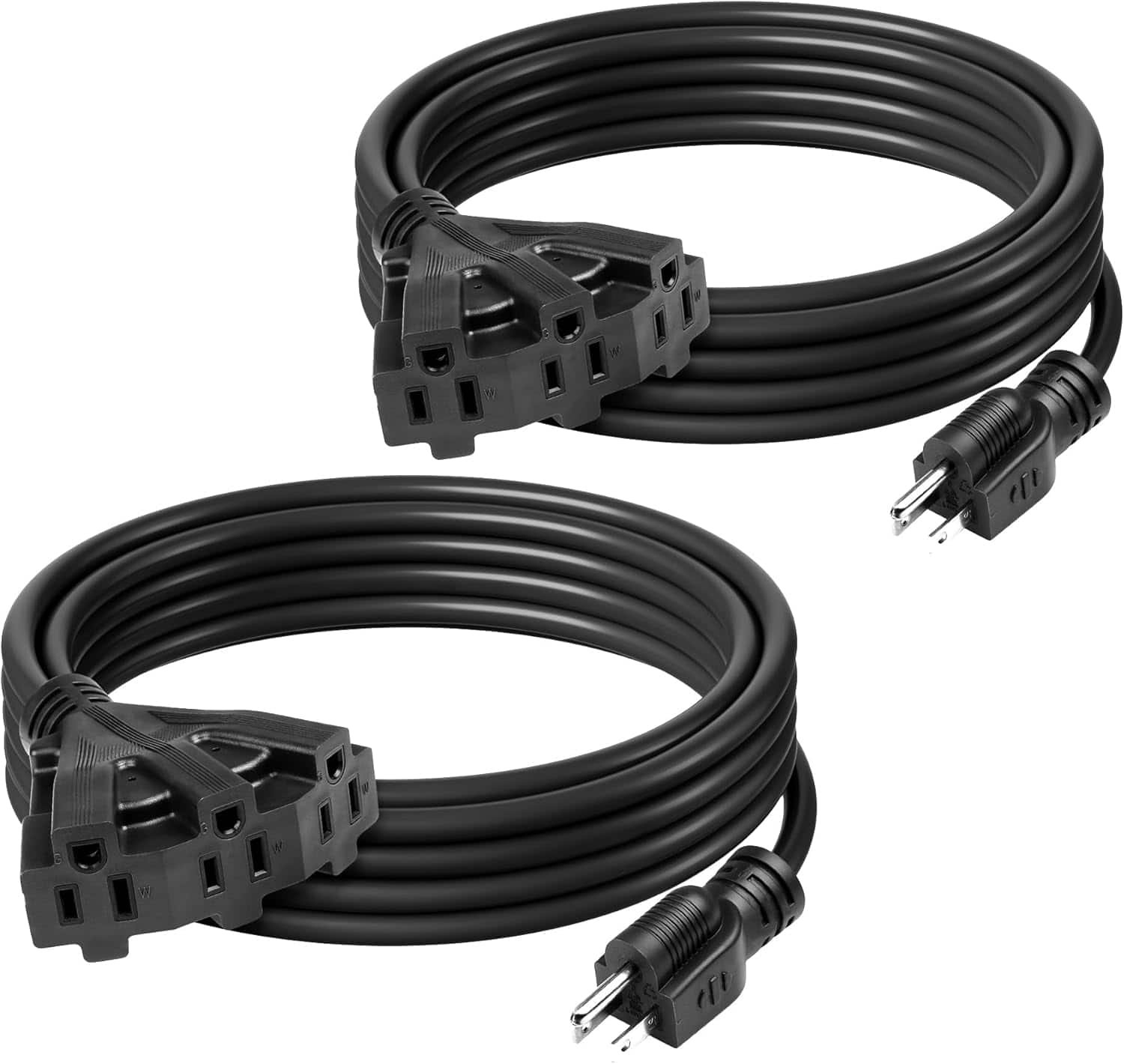 Front. BN-LINK - BN-LINK 2-Pack 15ft Outdoor Extension Cord, 3 Outlets, 16/3 SJTW, 13A/1625W, Black, Garden & Holiday Use - Black.