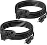 BN-LINK - 2-Pack 15ft Outdoor Extension Cord, 3 Outlets, 16/3 SJTW, 13A/1625W, Garden & Holiday Use - Black