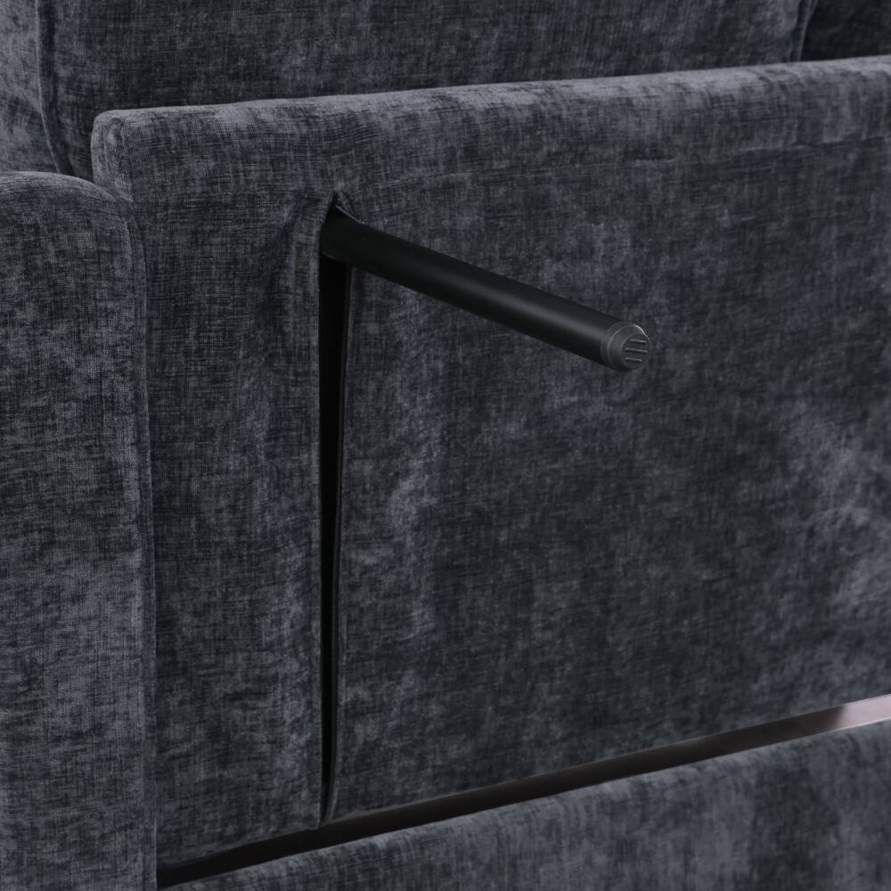 Alt View 3. Loheer - Loheer 2-Seater Black Corduroy Sofa Recliner with Storage Footrest and Pillows for Living Room - Black.