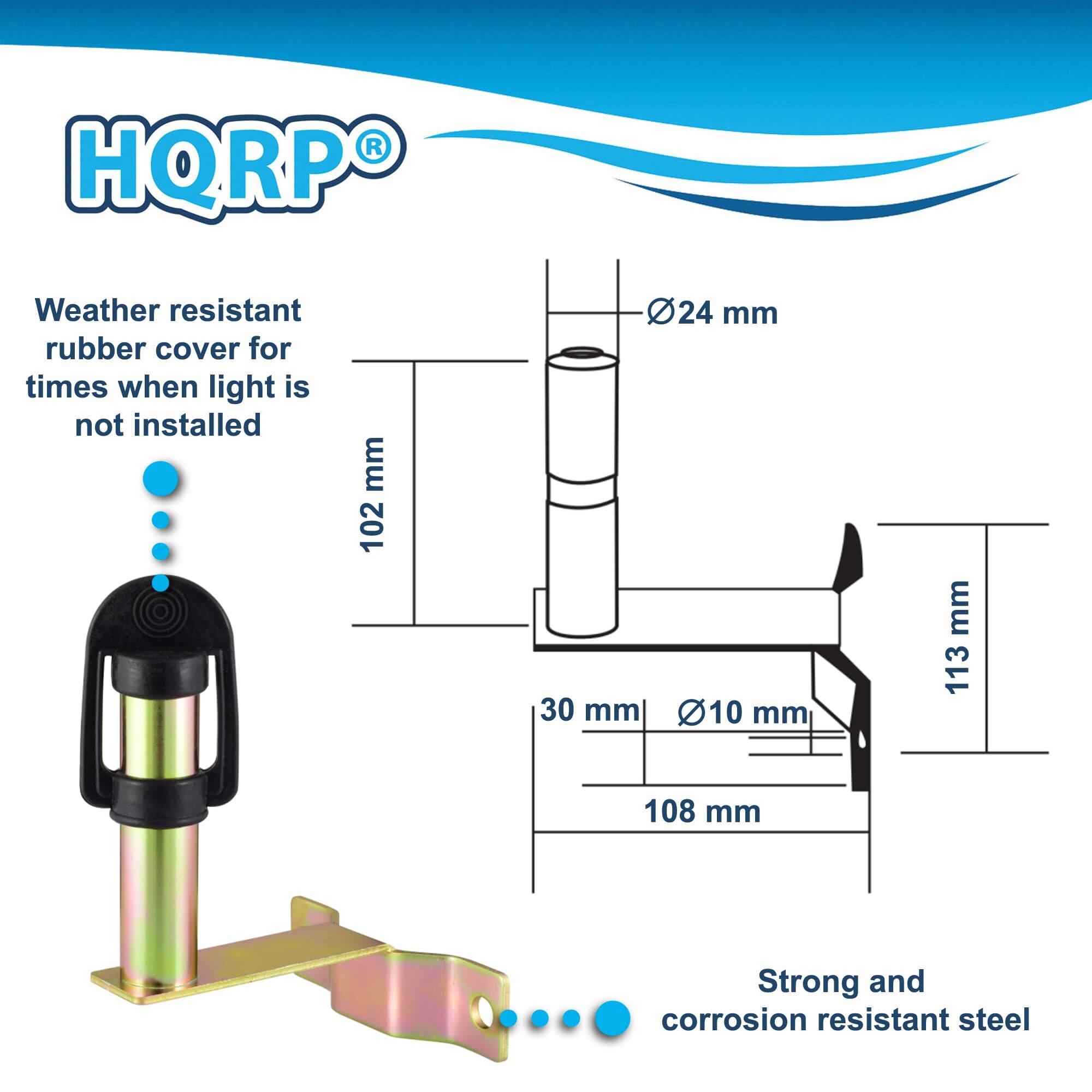 HQRP® Weather resistant rubber cover for times when light is not installed  
- Ø24 mm  
- 102 mm  
- 30 mm  
- Ø10 mm  
- 108 mm  
- 113 mm  

Strong and corrosion resistant steel
