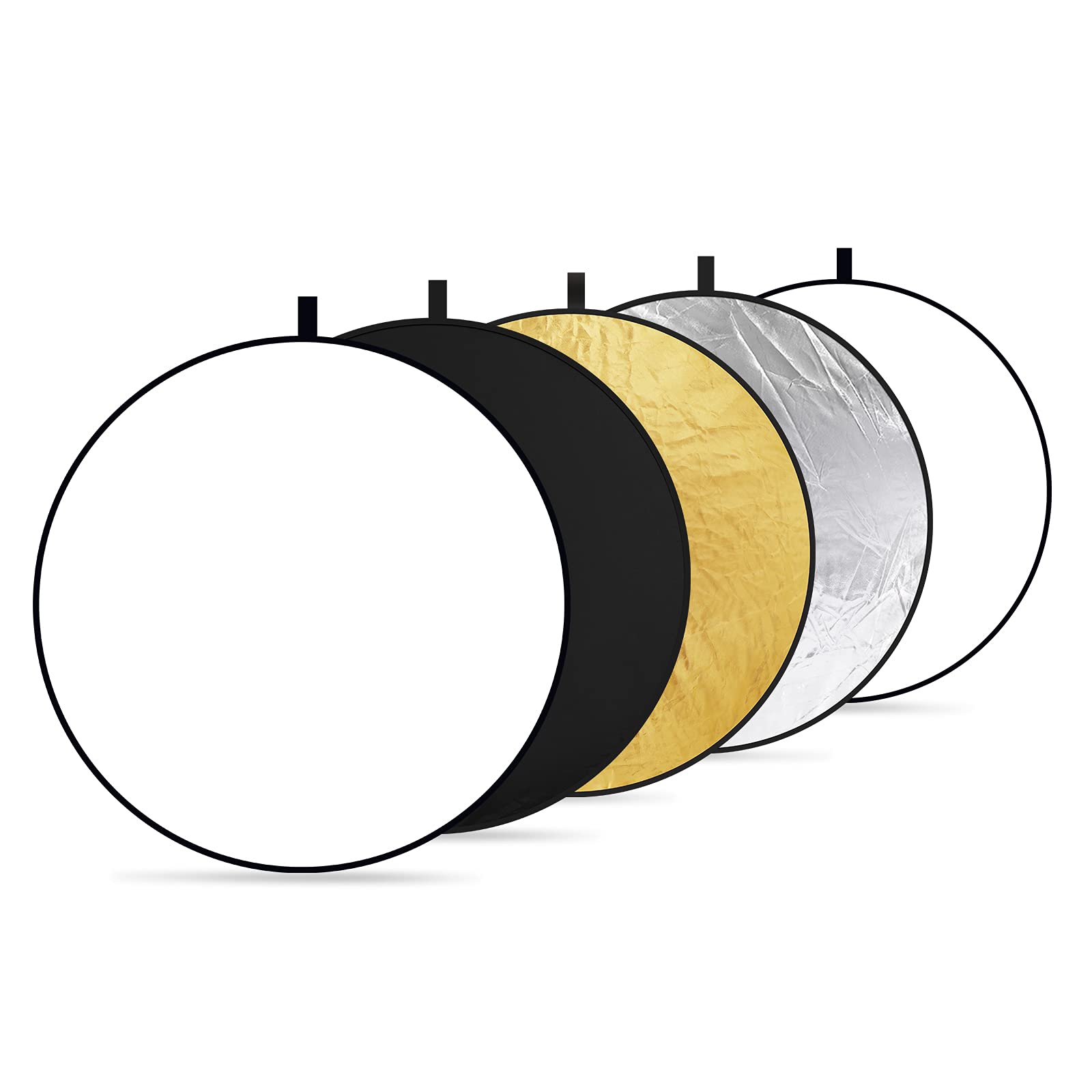 Back. Neewer - 43" 5-in-1 Collapsible Light Reflector - Silver, Gold, White, Black & Translucent Disc for Photography.